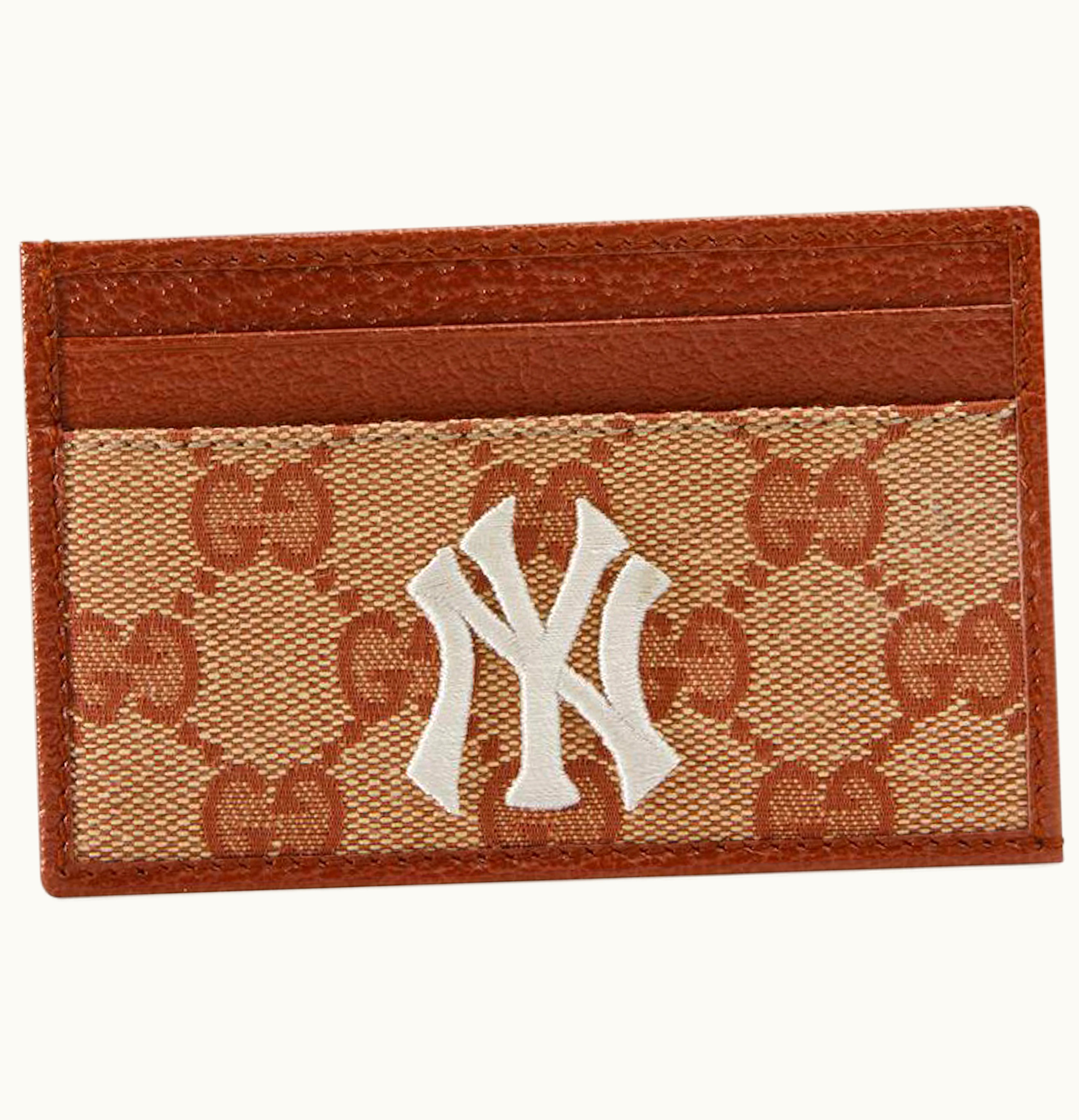 Gucci Gucci NY Yankees Patch Card Case GG Beige Brick Red