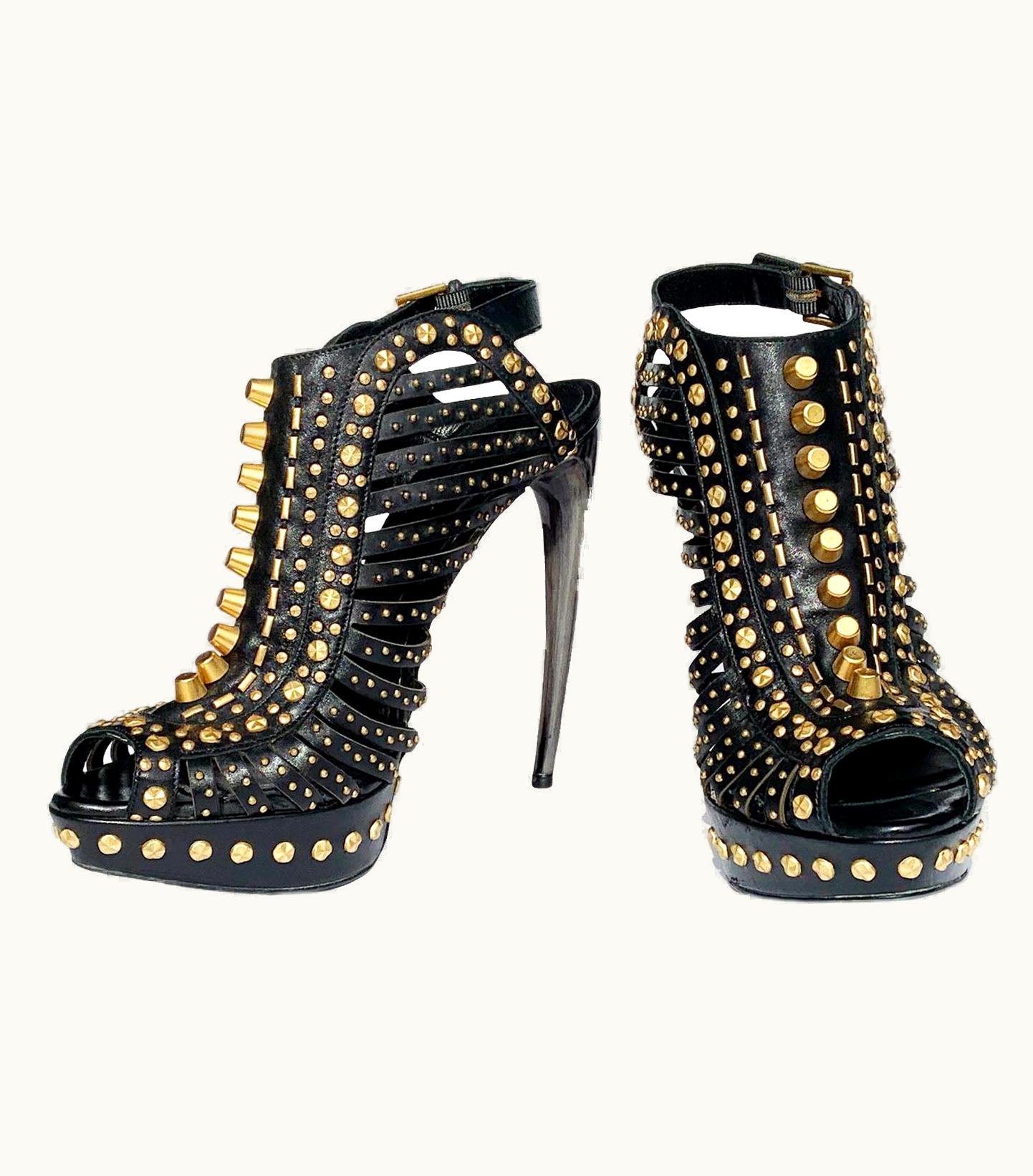 Alexander McQueen Alexander McQueen S/S 2012 Leather Studded Horn Heel Platform Sandals