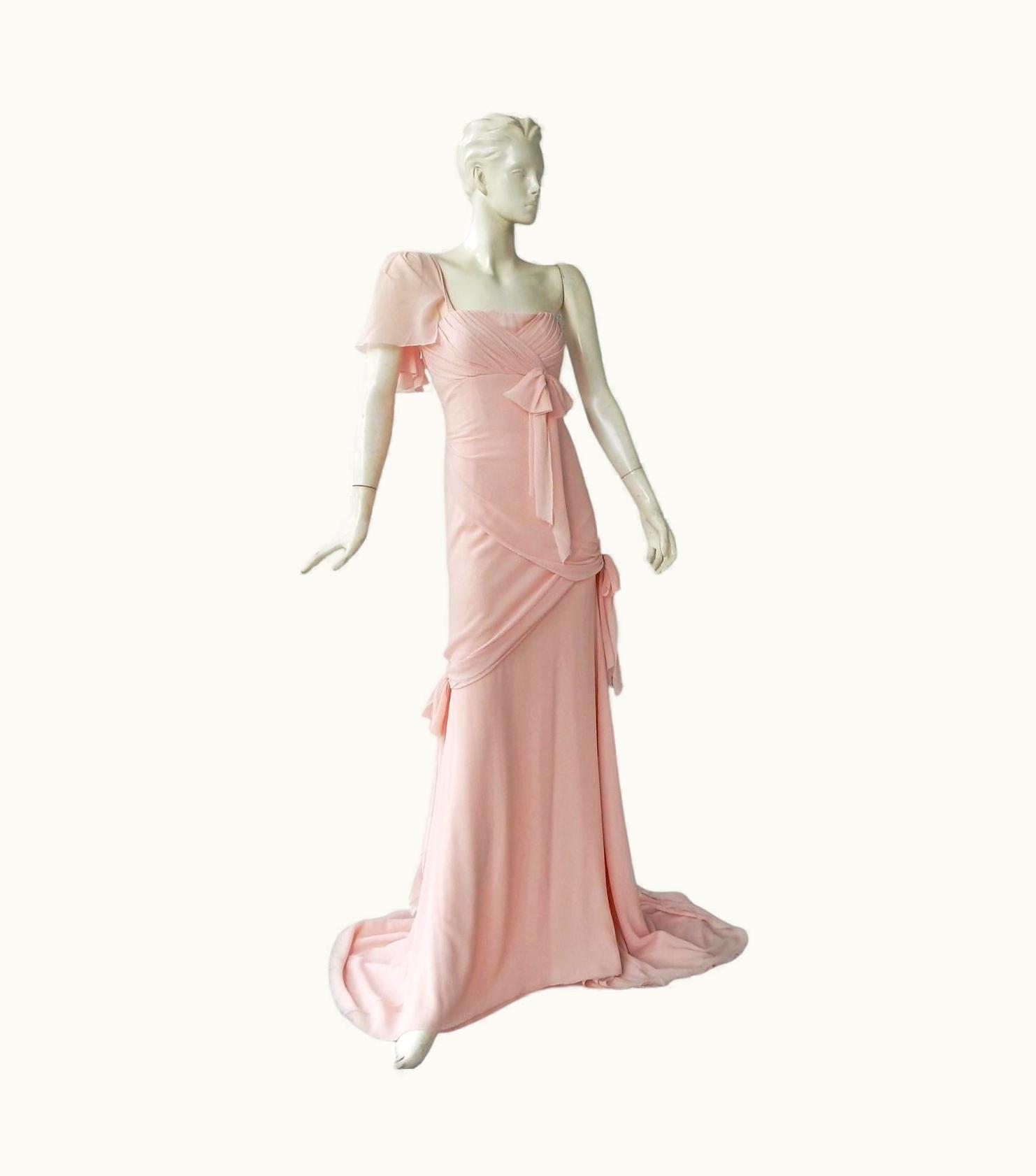 Oscar De La Renta Stunning Oscar De La Renta Petal Pink Silk One Shoulder Grecian Dress Gown