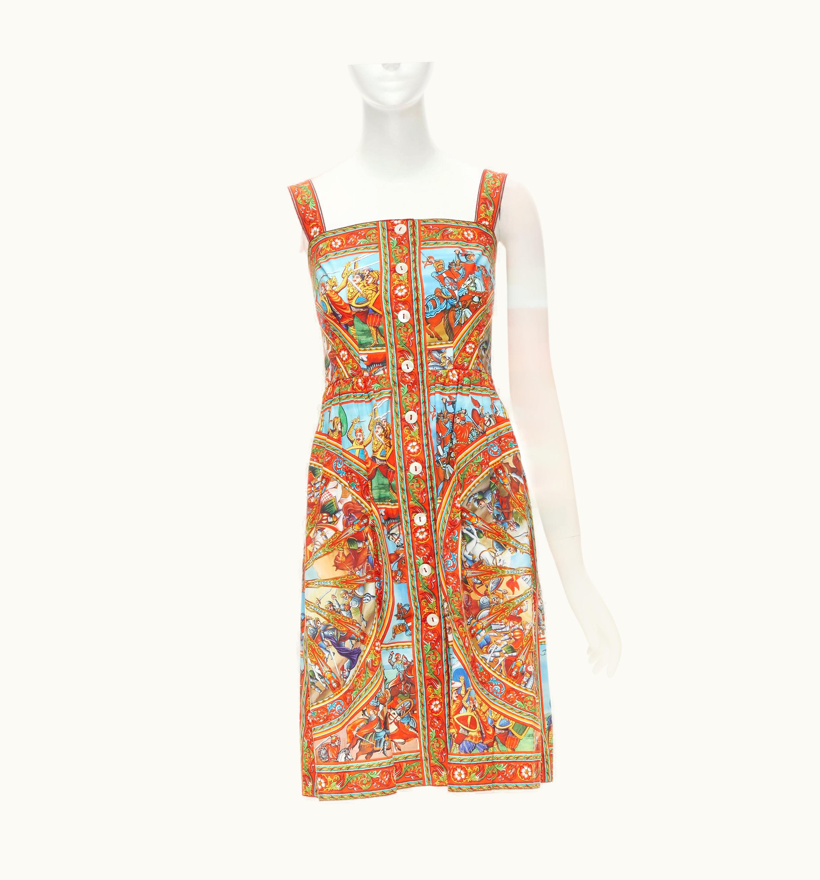 Dolce & Gabbana Dolce Gabbana 2013 Red Carretto Print Cotton Button Front Dress