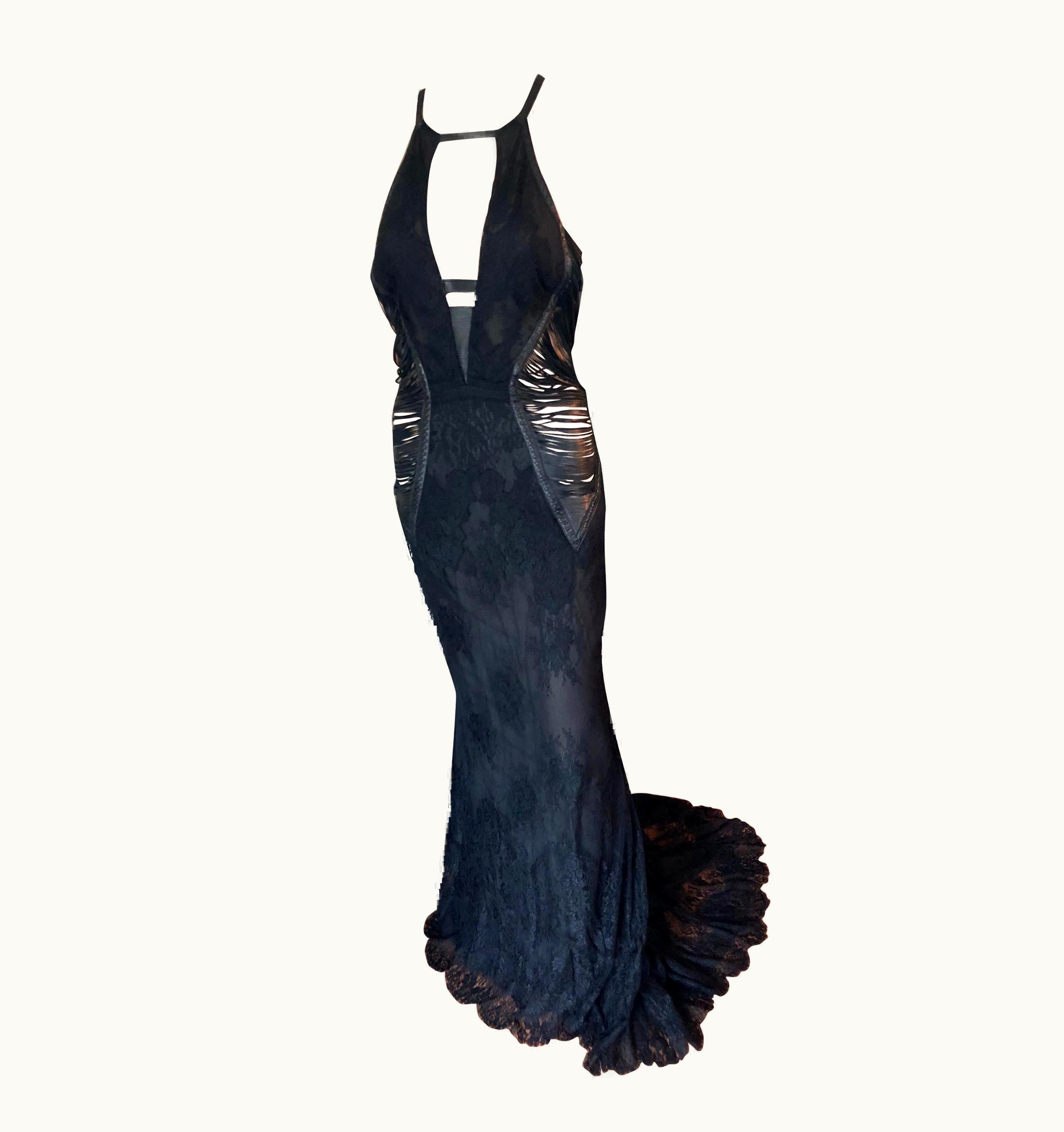 Roberto Cavalli Roberto Cavalli S/S 2013 Leather Cutout Open Back Black Evening Dress Gown UZ0603484