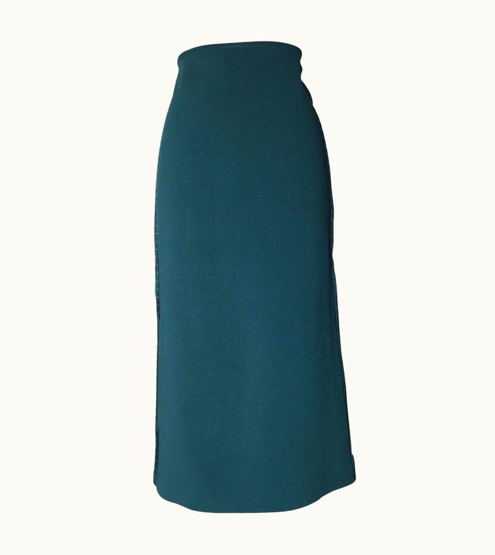 Oscar De La Renta Oscar De La Renta Runway Teal Blue Green Bodycon Knit Midi Skirt 2013