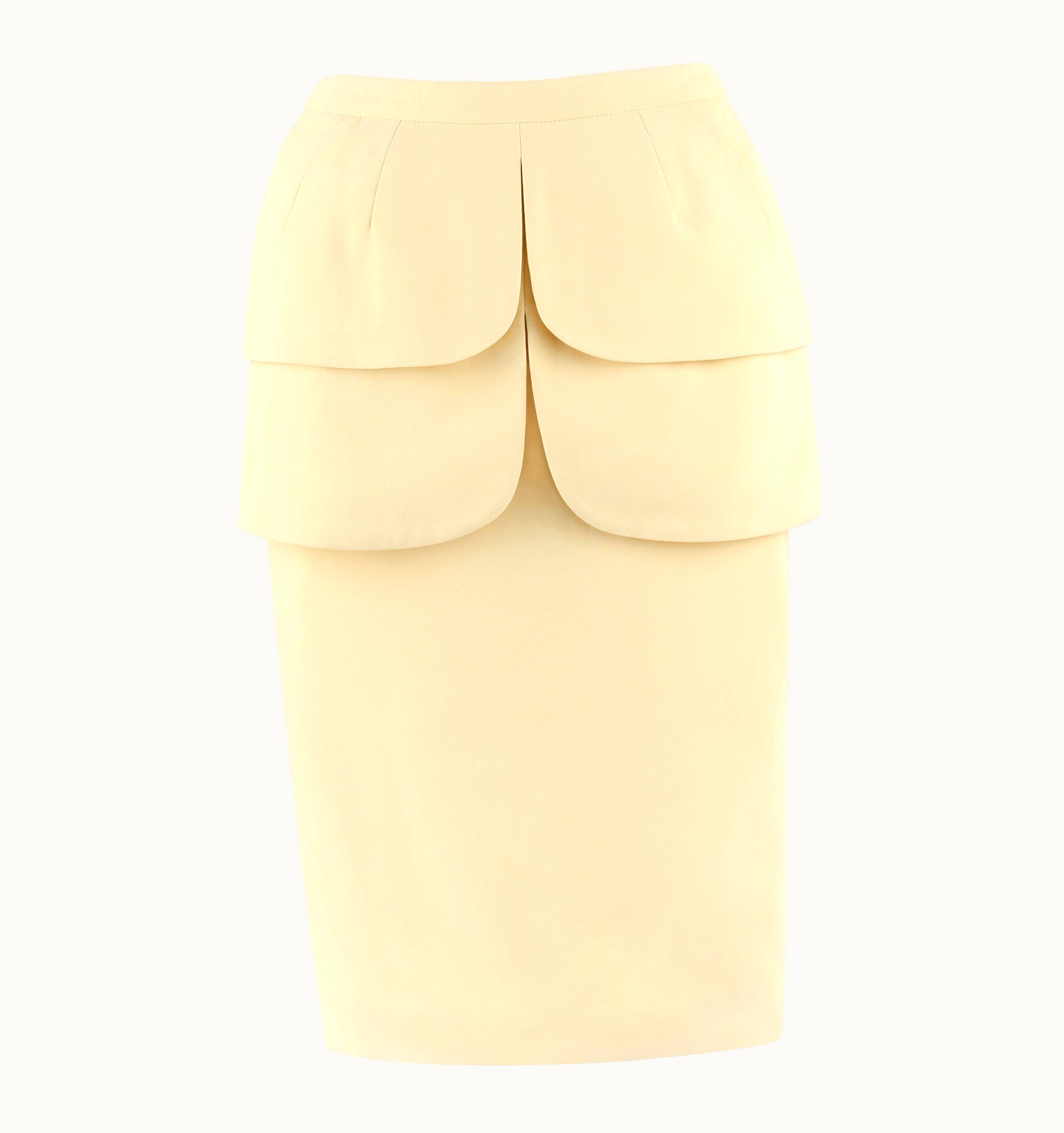Alexander McQueen Alexander McQUEEN S/S 2013 Pale Yellow Double Layer Peplum Midi Pencil Skirt