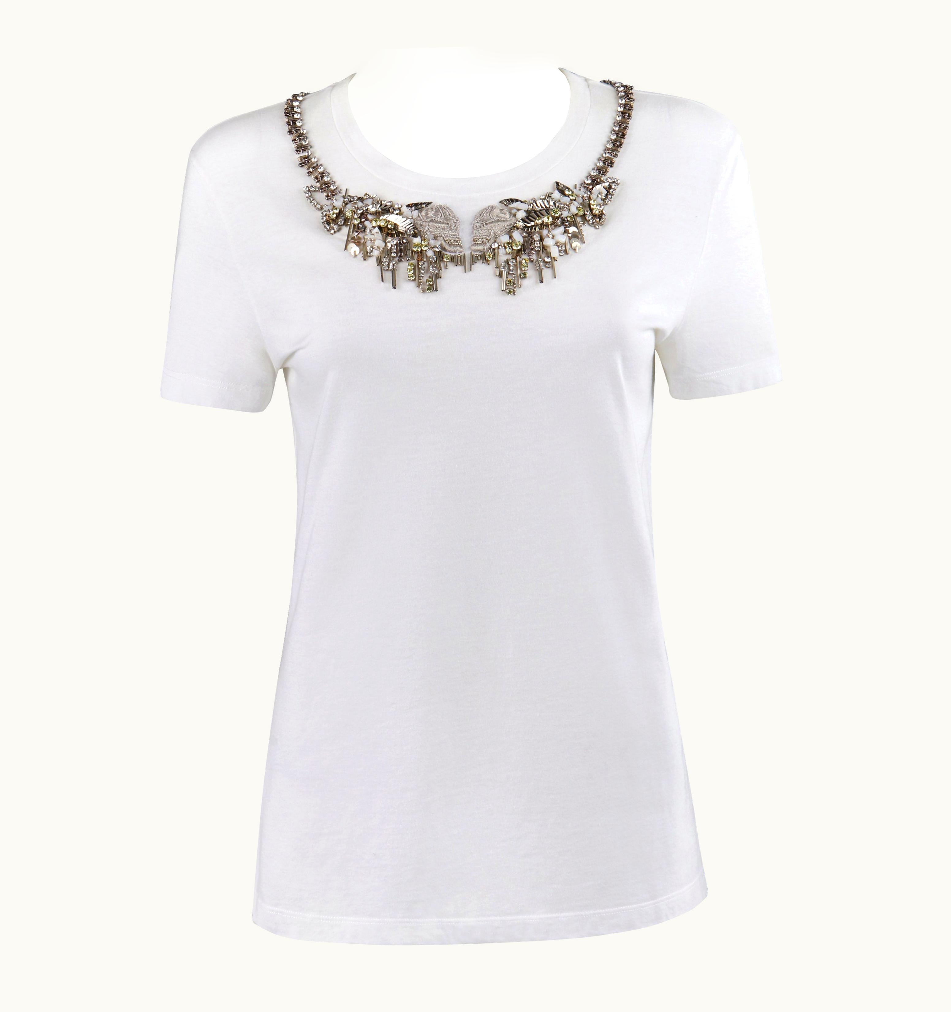 Alexander McQueen Alexander McQUEEN AW 2013 Skull Embroidered Beaded White Short Sleeve T-Shirt