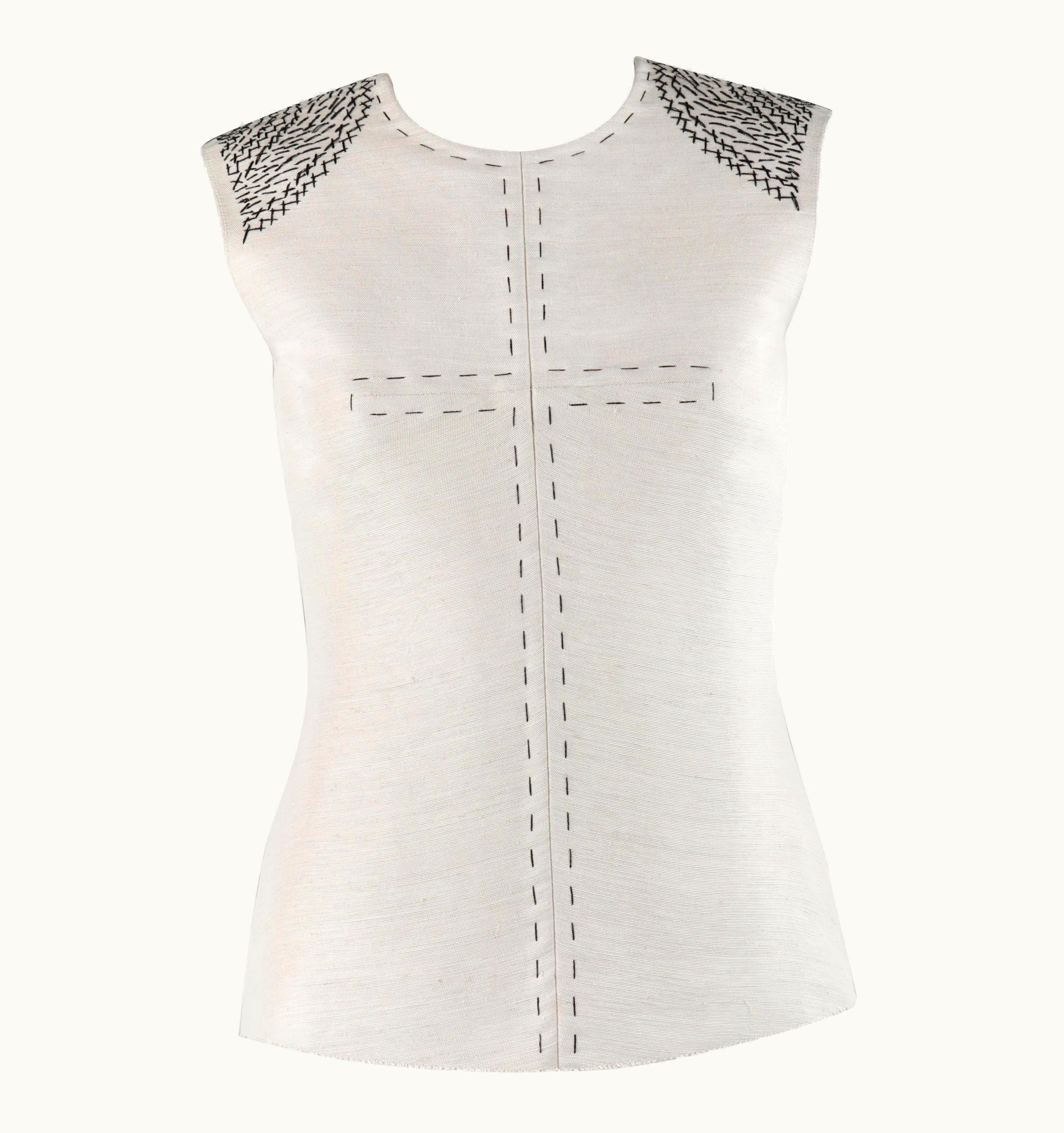 Alexander McQueen Alexander McQUEEN Pre-Fall 2014 Beige Black Structured Embroidered Cross Top