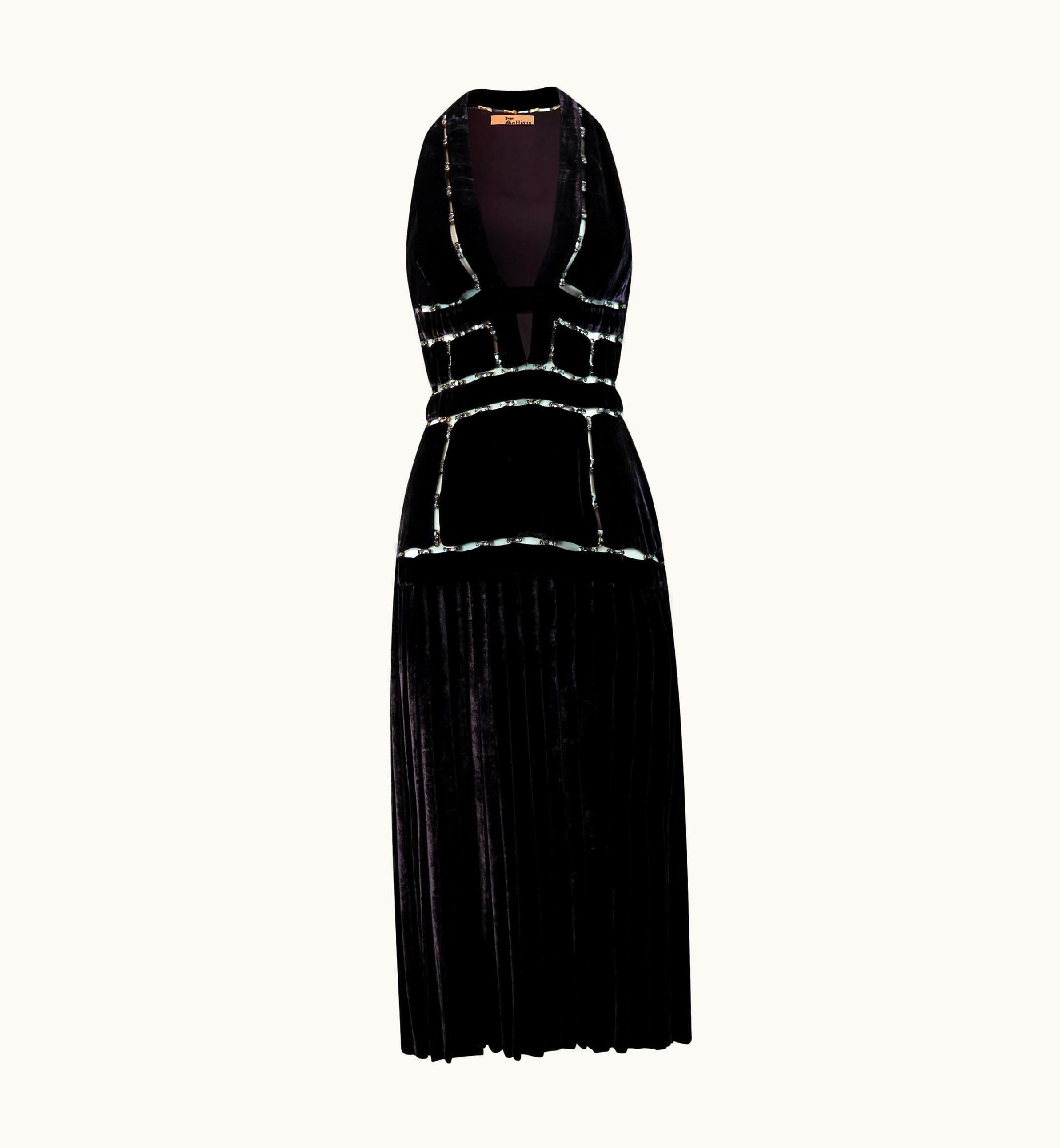 John Galliano John Galliano AW 2014 Velvet Runway Dress With Cut Outs & Crystals