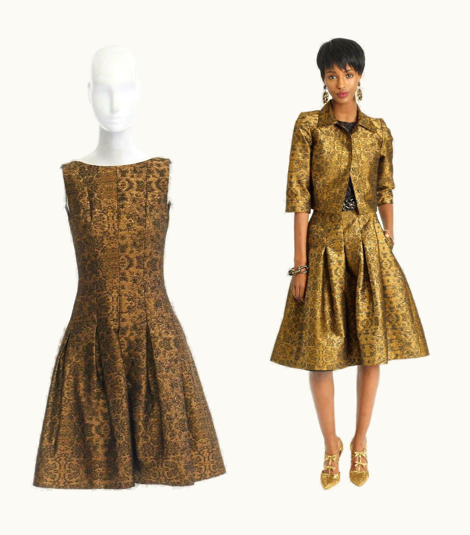 Oscar De La Renta Oscar De La Renta 2014 Gold Brocade Fit Flare Skirt Cocktail Dress