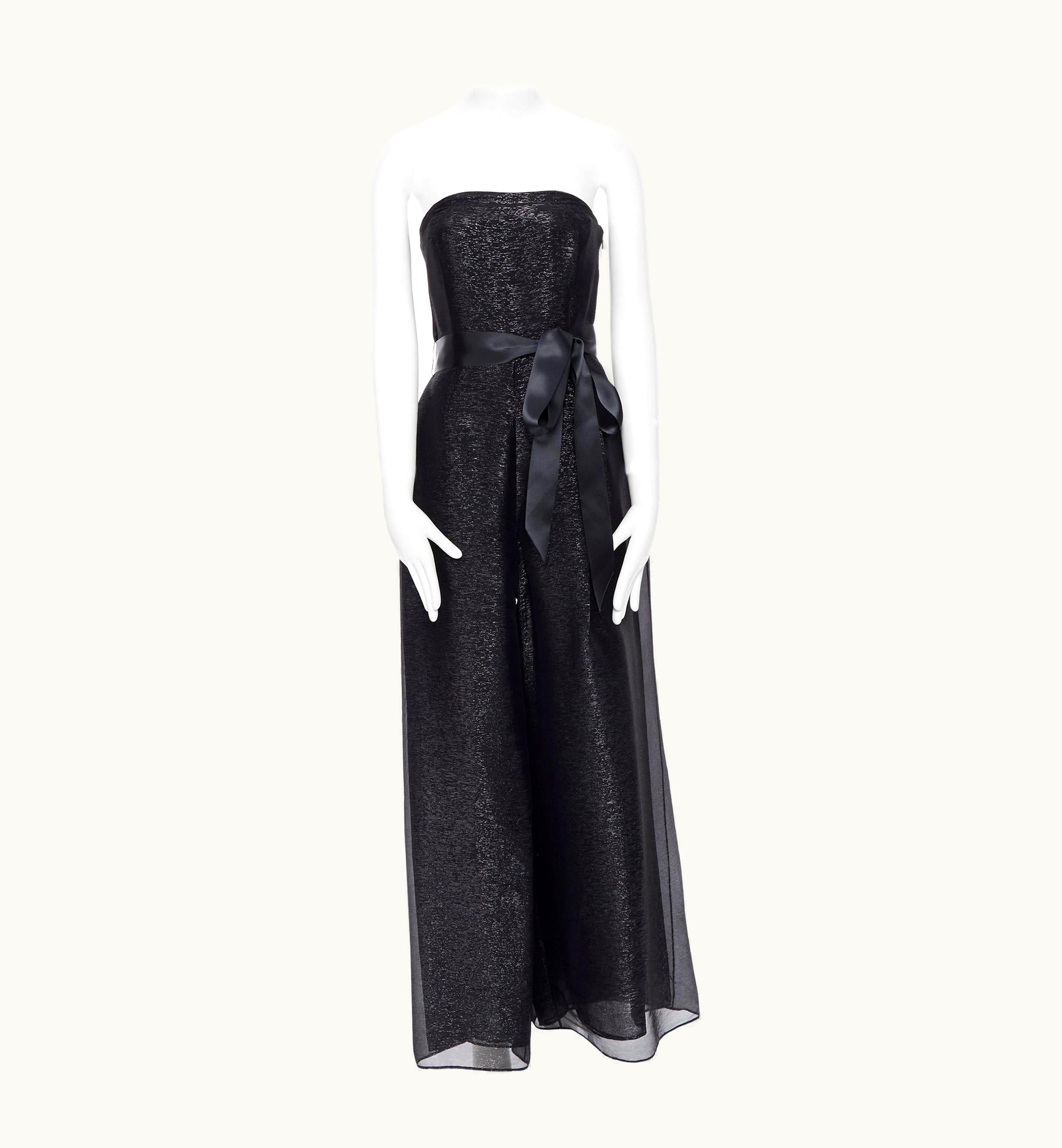 Oscar De La Renta Oscar De La Renta 2014 Black Metallic Silk Blend Corset Bust Belted Jumpsuit