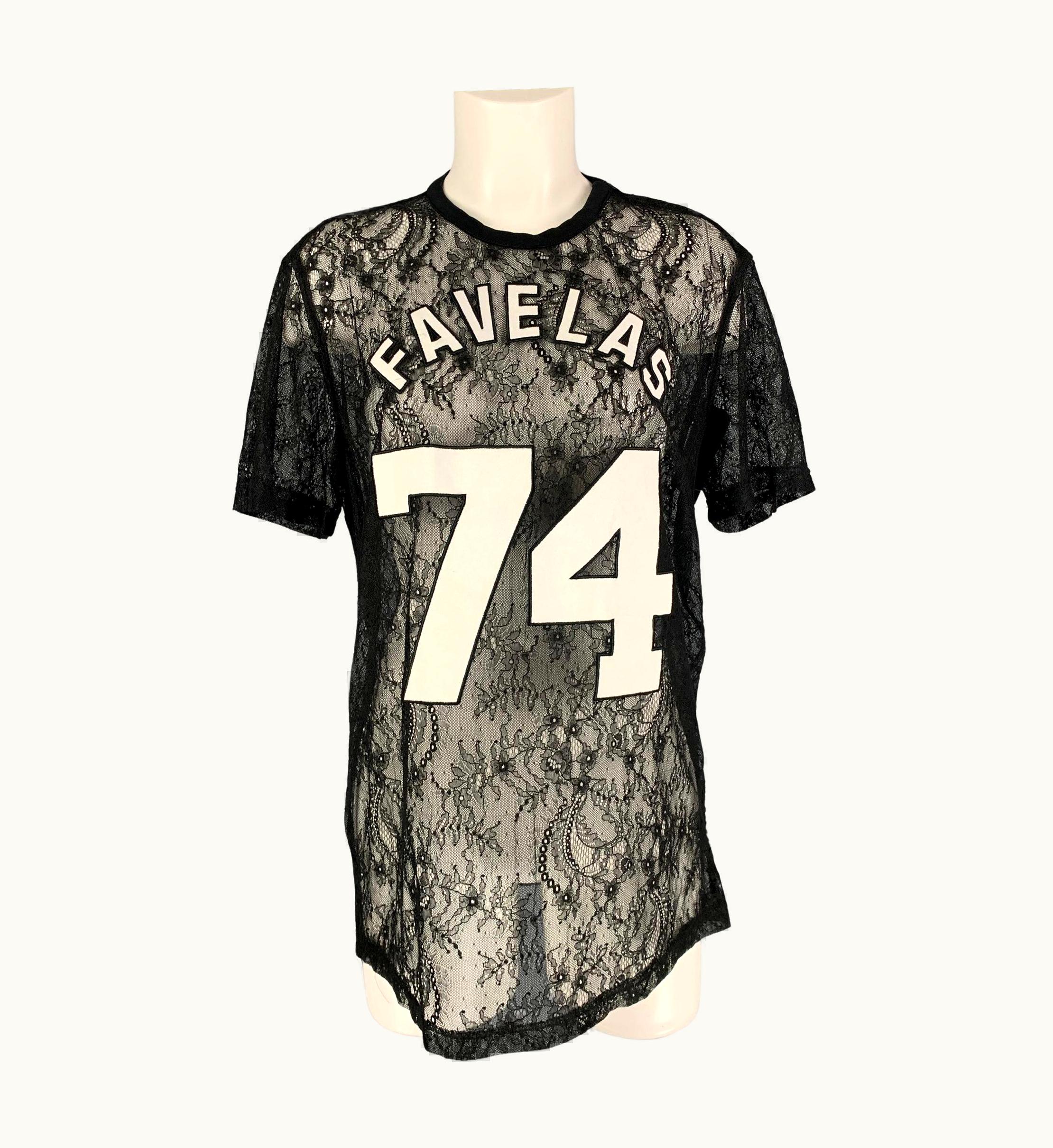Givenchy Givenchy Fall 2014 Black White Favelas 74 Lace Crew-Neck T-Shirt