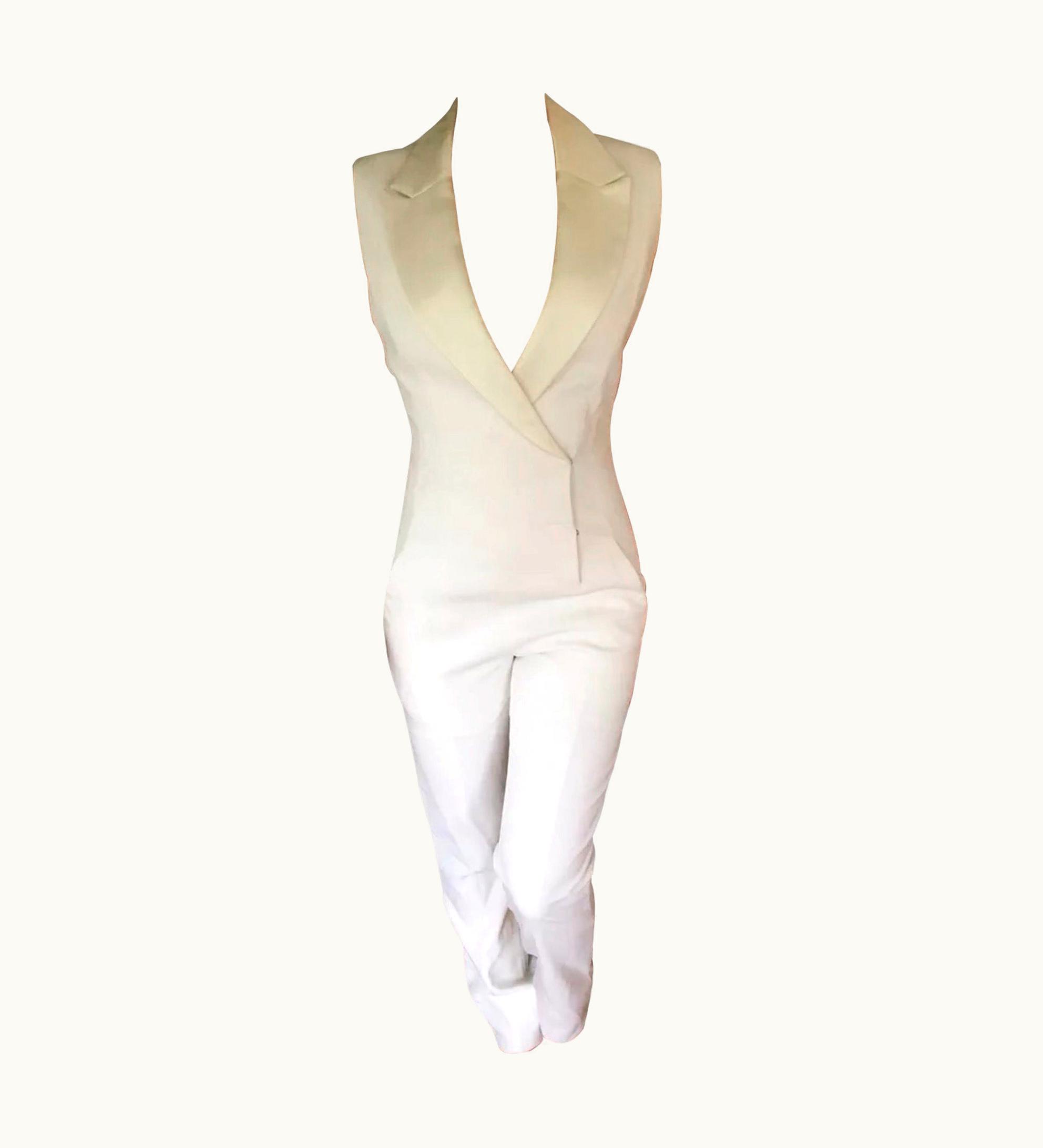 Mugler Mugler S/S 2015 Runway Plunging Neckline White Jumpsuit