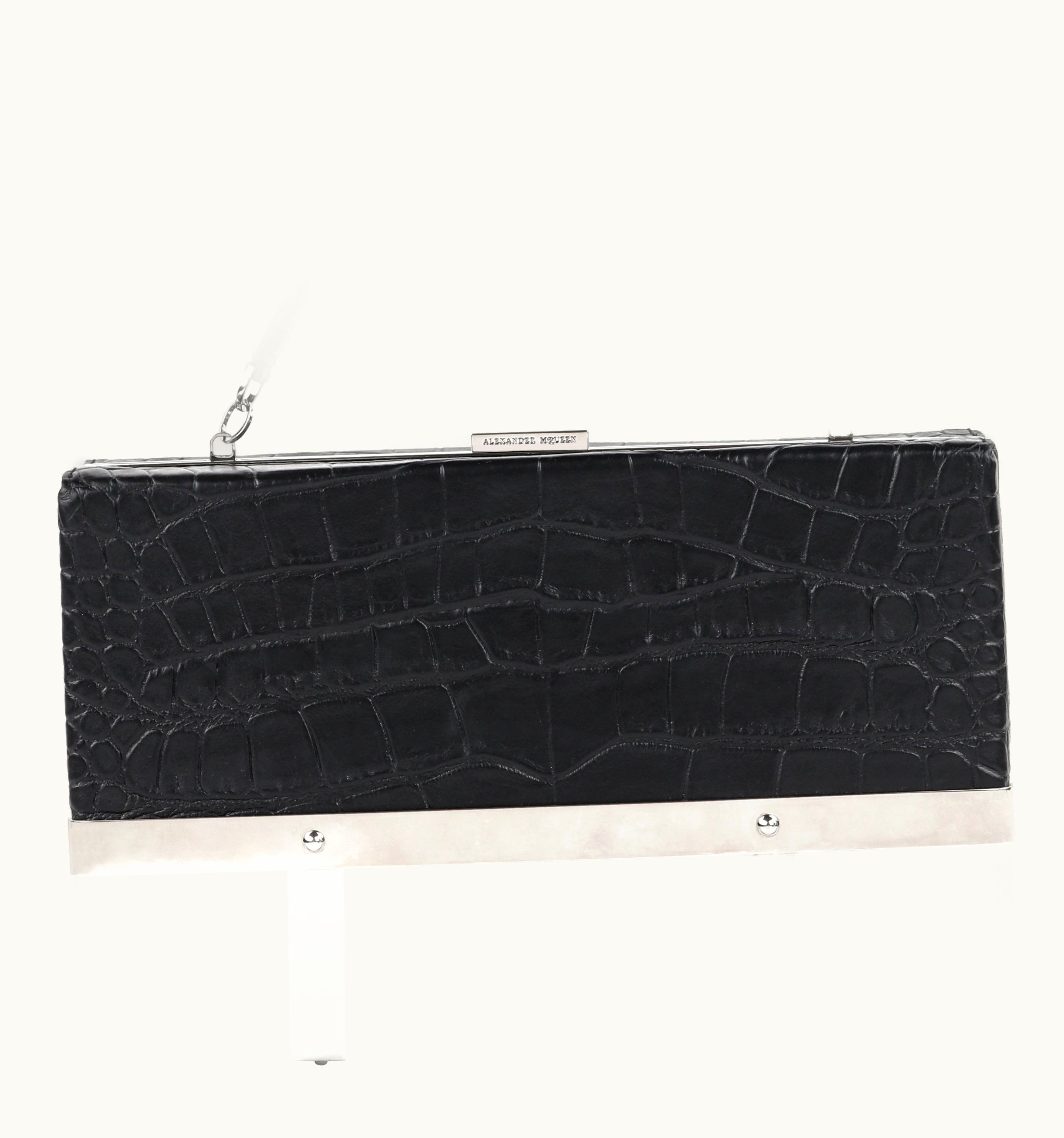 Alexander McQueen Pre-Fall 2015 Croc Embossed Leather Metal Cage Box Handbag
