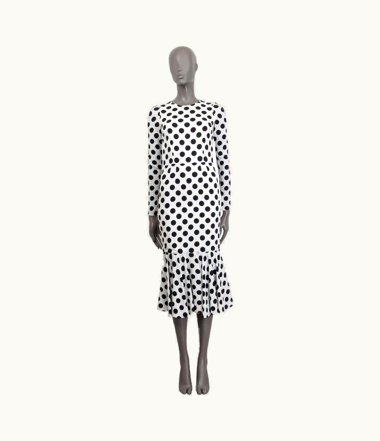 Dolce & Gabbana White & Black Viscose 2015 Polka Dot Midi Dress