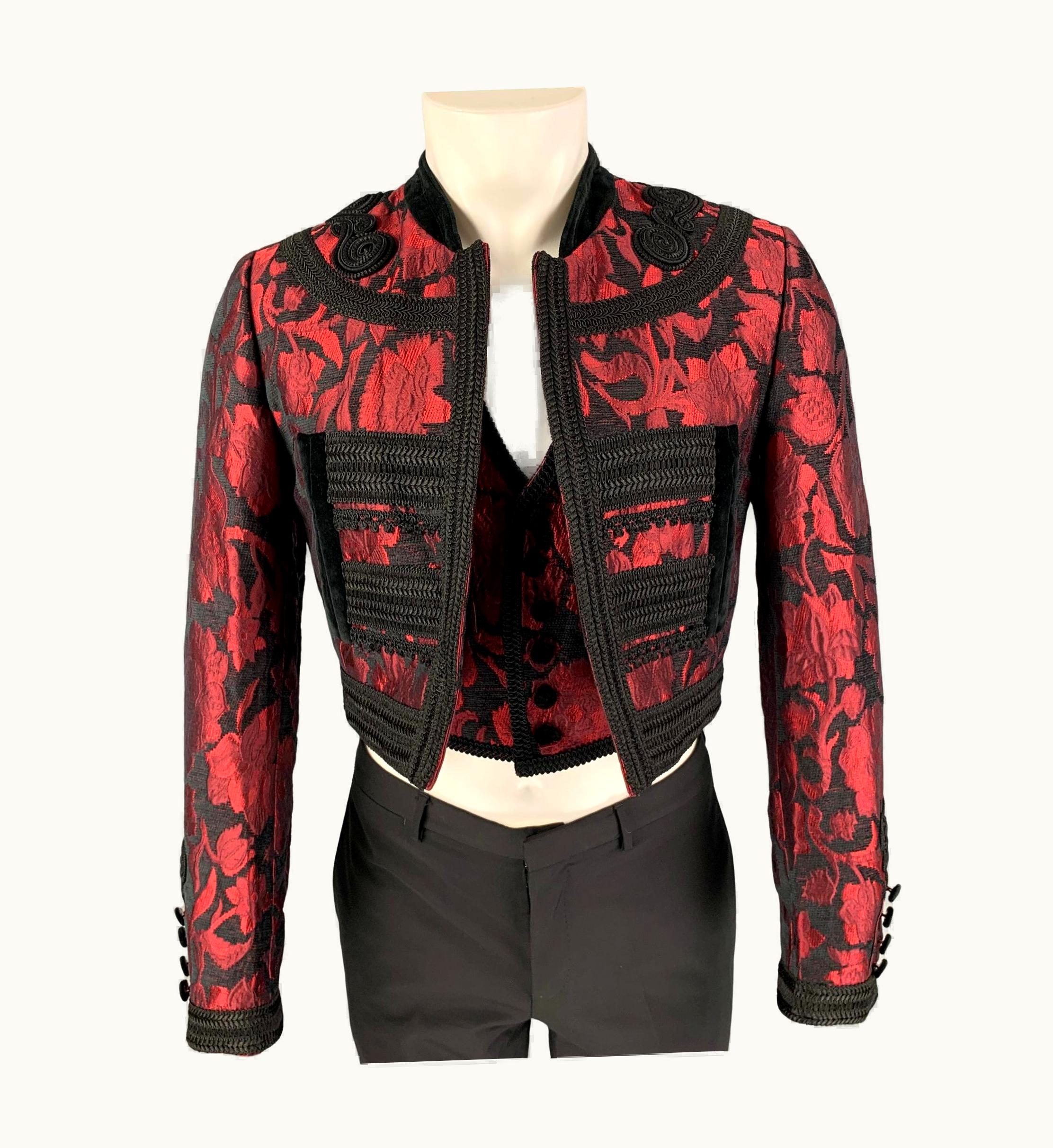 Dolce & Gabbana S/S 2015 Red Brocade Viscose Blend Cropped Vest Jacket