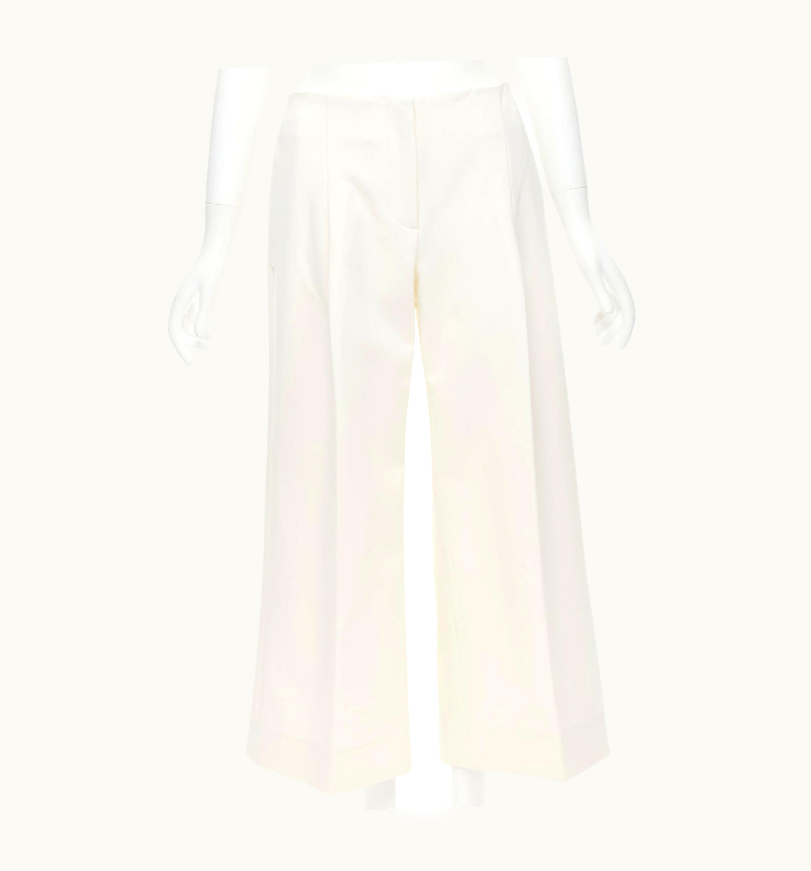 Oscar De La Renta 2015 Virgil Wool Crepe Cream Pleated Front Wide Cropped