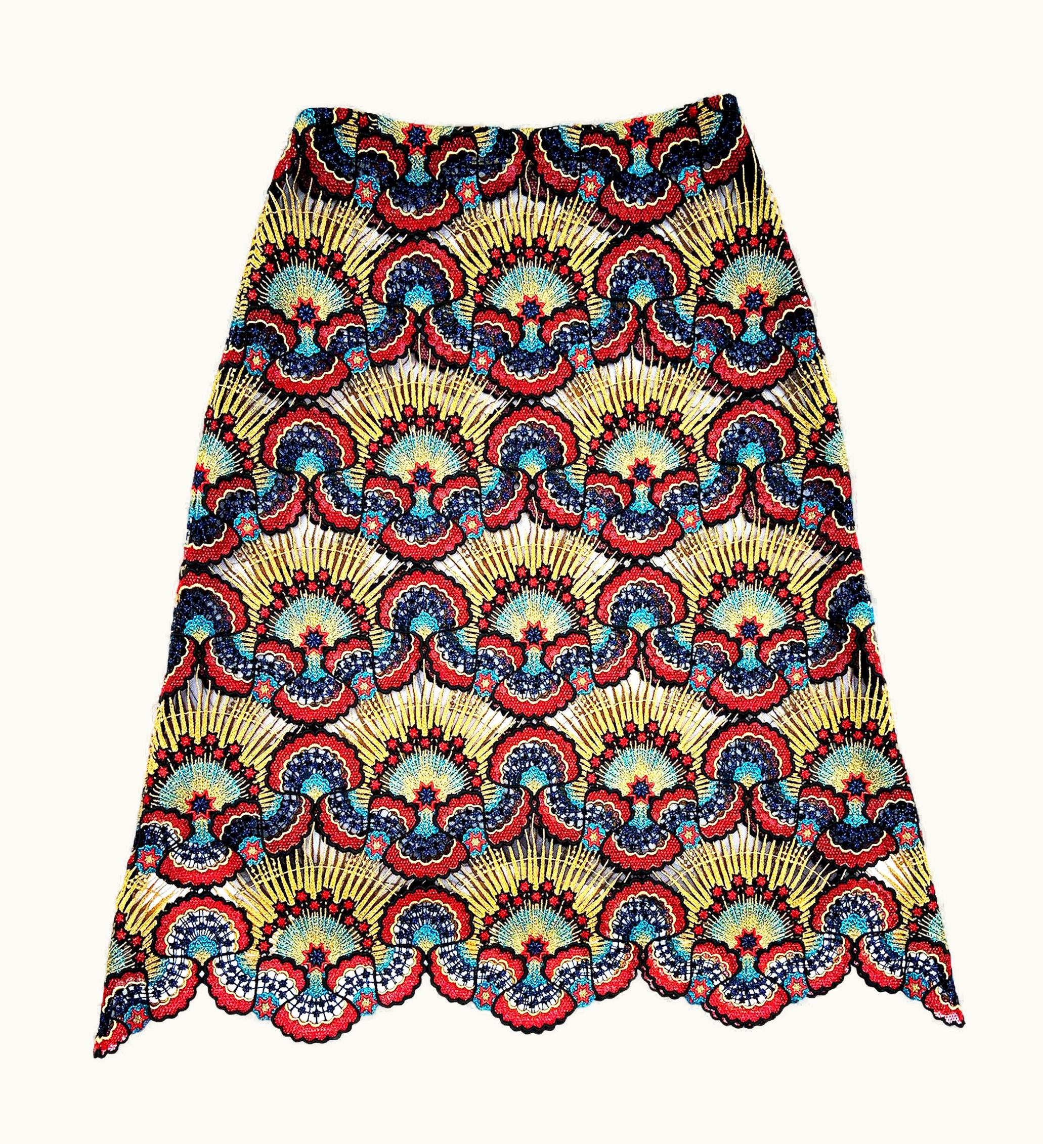 Valentino 2016 Collection Metallic A-Line Sheer Lace Skirt Italian