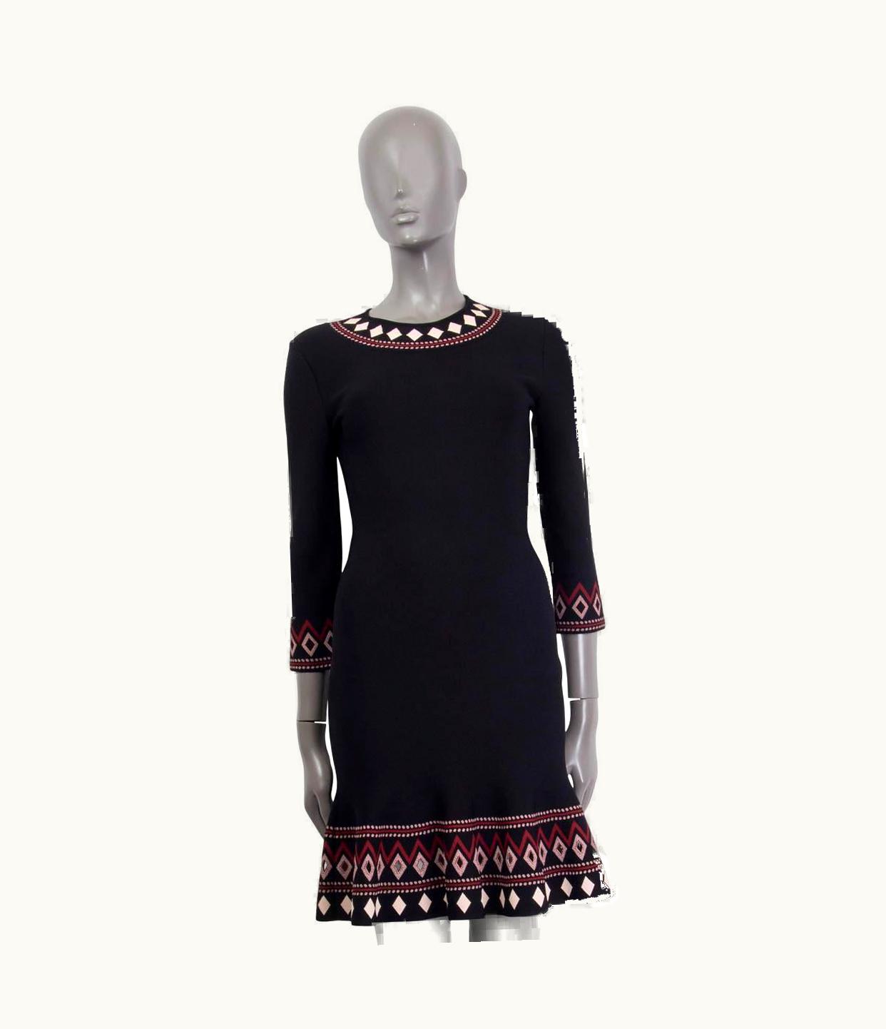 Alexander McQueen Black Viscose 2016 Geometric Jacquard Knit Dress