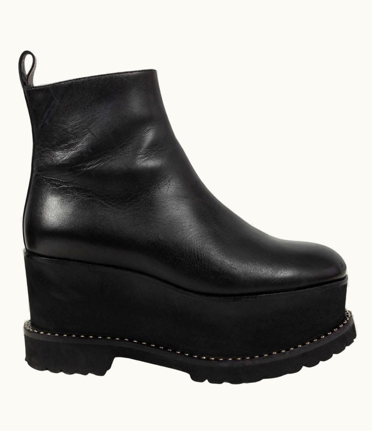 Givenchy Black Leather 2016 Studded Platform Wedge Ankle Boots Shoes