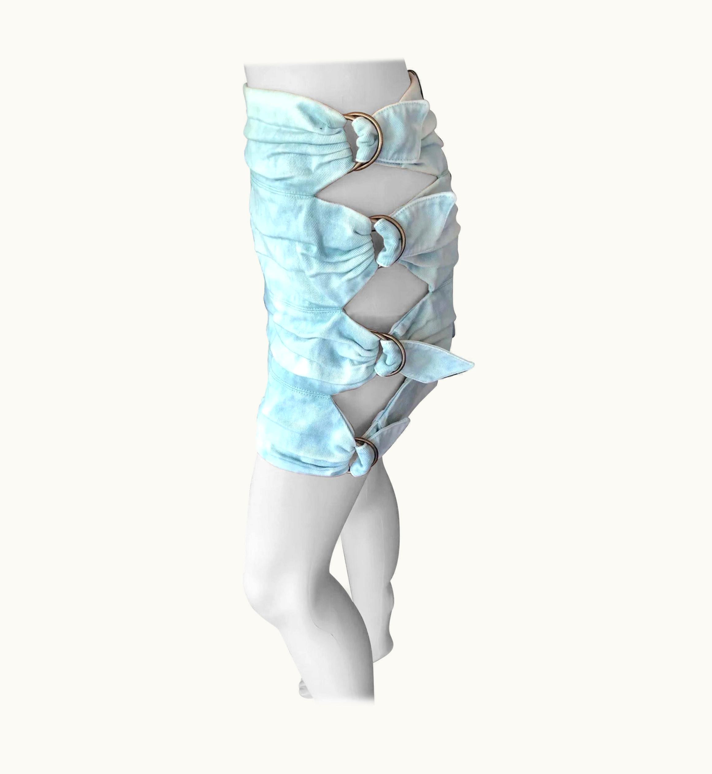 Roberto Cavalli S/S 2016 Runway Denim Cutout Buckles Mini Skirt UZ0603556