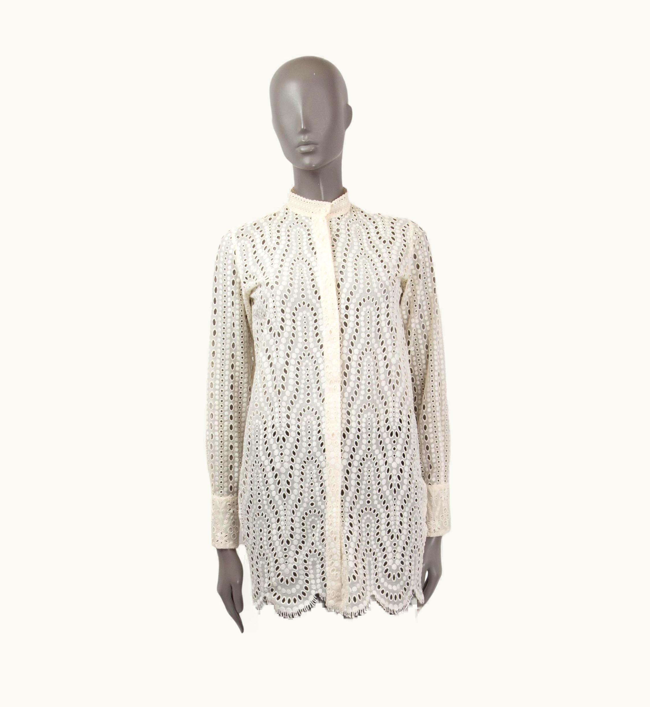 Valentino Ivory Cotton 2016 Broderie Anglaise Band Collar Blouse Shirt