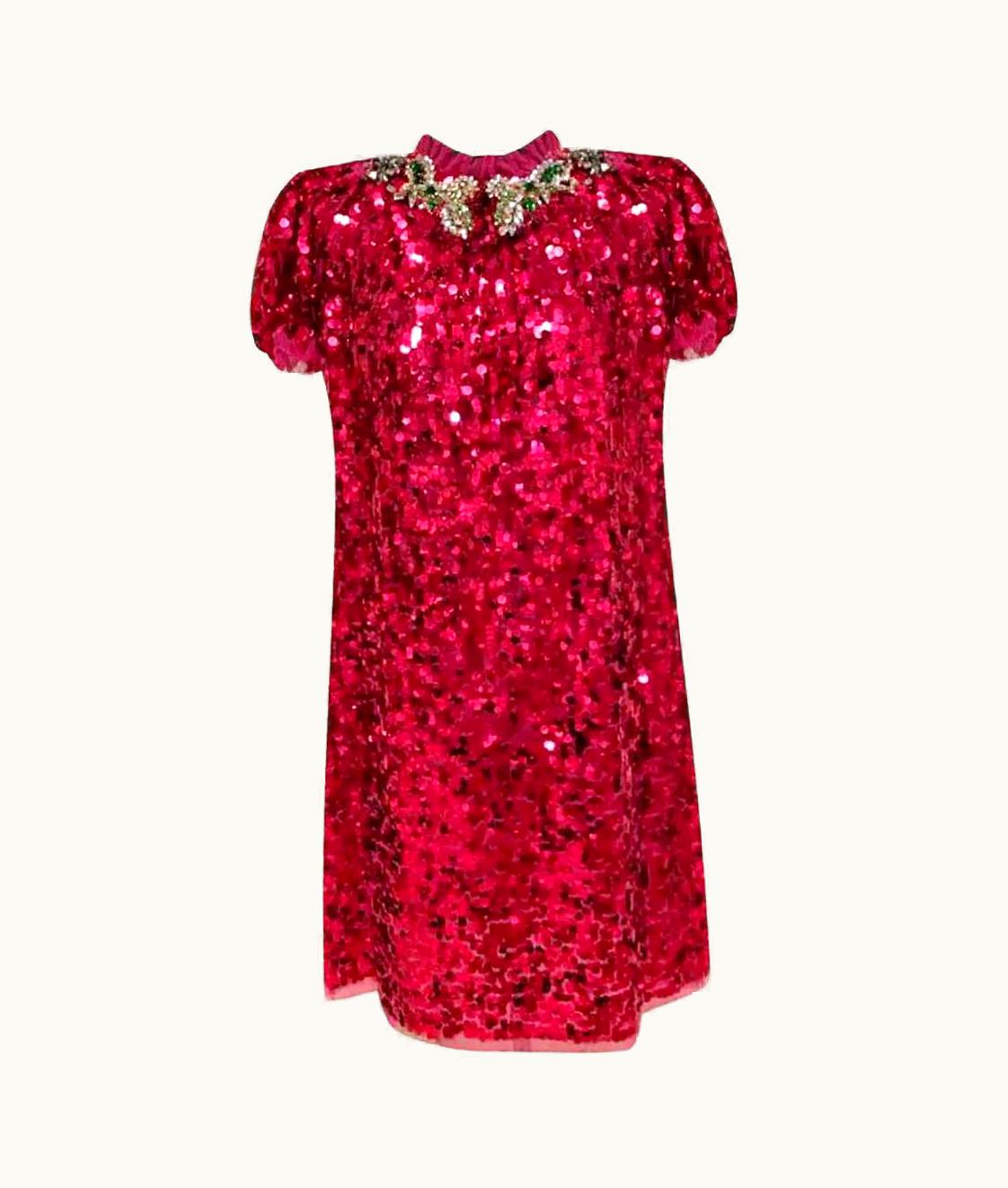 Dolce & Gabbana F/2016 Dolce&Gabbana Red Sequined Dress w/RHINESTONE Embellished Collar It