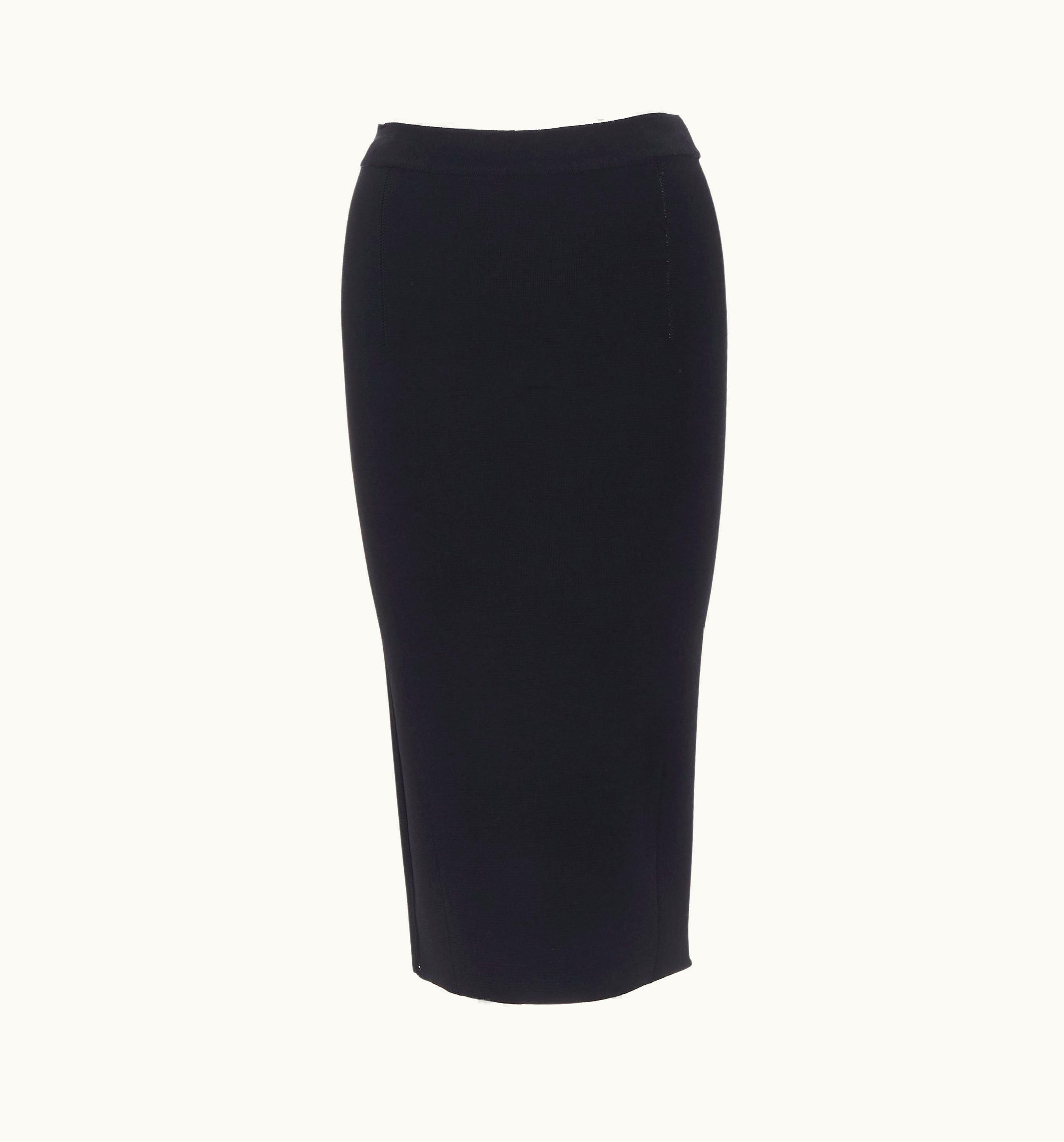 Oscar De La Renta 2016 Black Viscose Knit Knee Length Bodycon Pencil Skirt