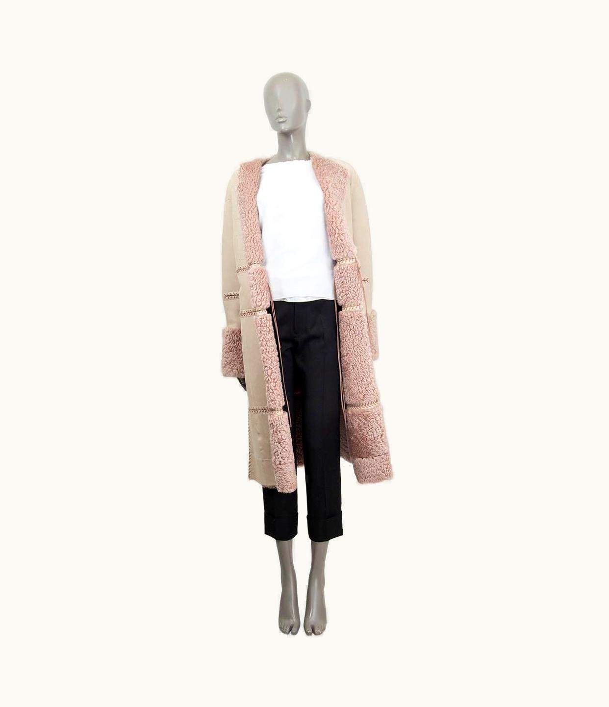 Alexander McQueen Beige & Pink Suede 2017 Shearling Coat Jacket