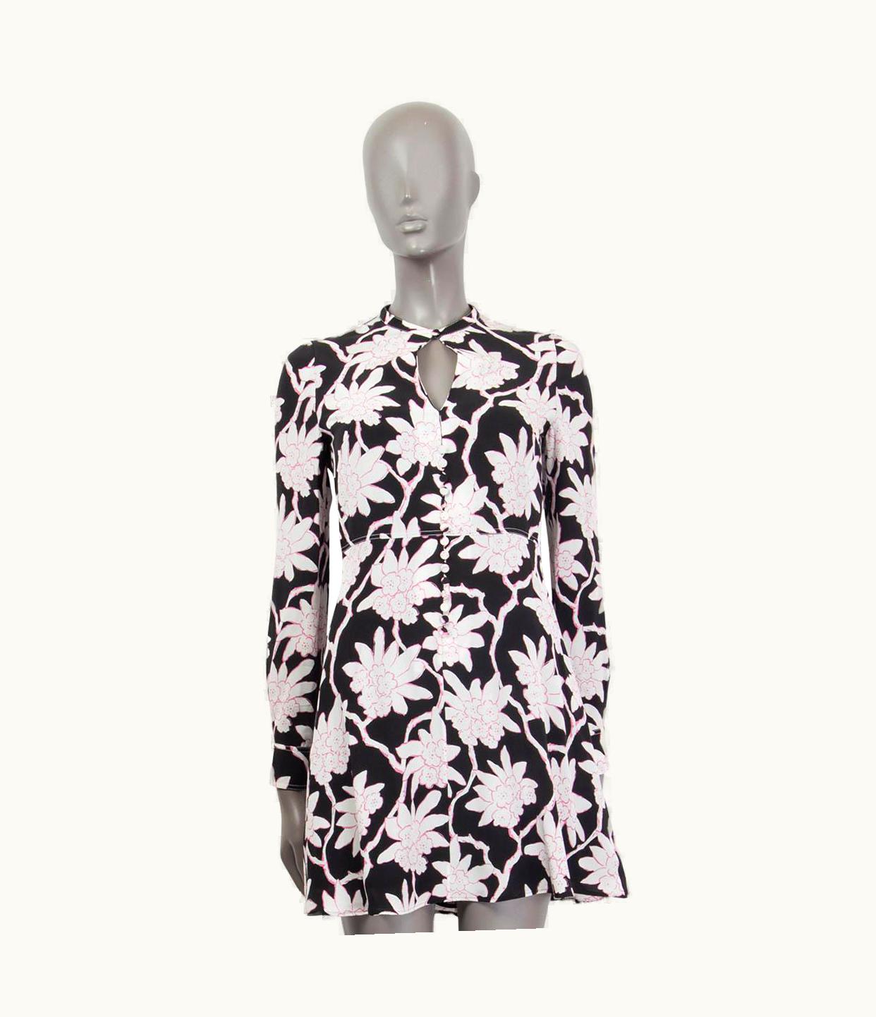 Valentino Pink Black Silk 2018 Rhododendron Keyhole Mini Dress