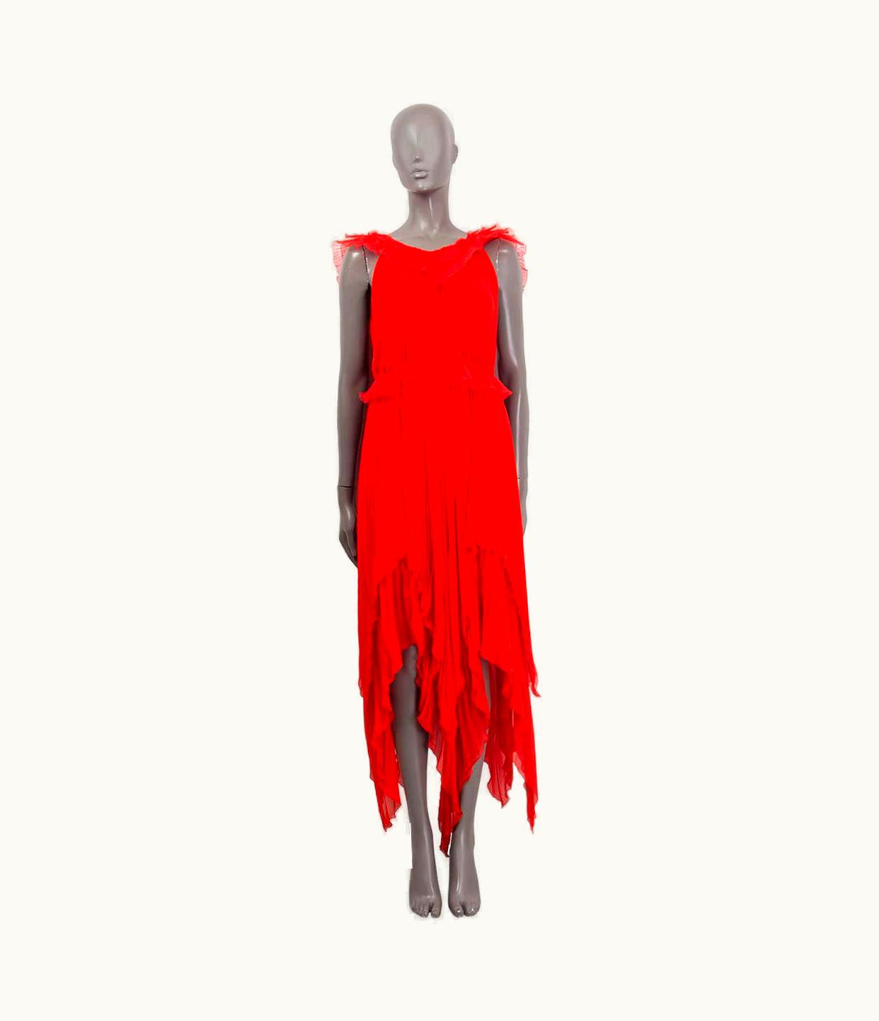 Givenchy Red Silk 2018 Ruffle Trim Pleated Evening Dress