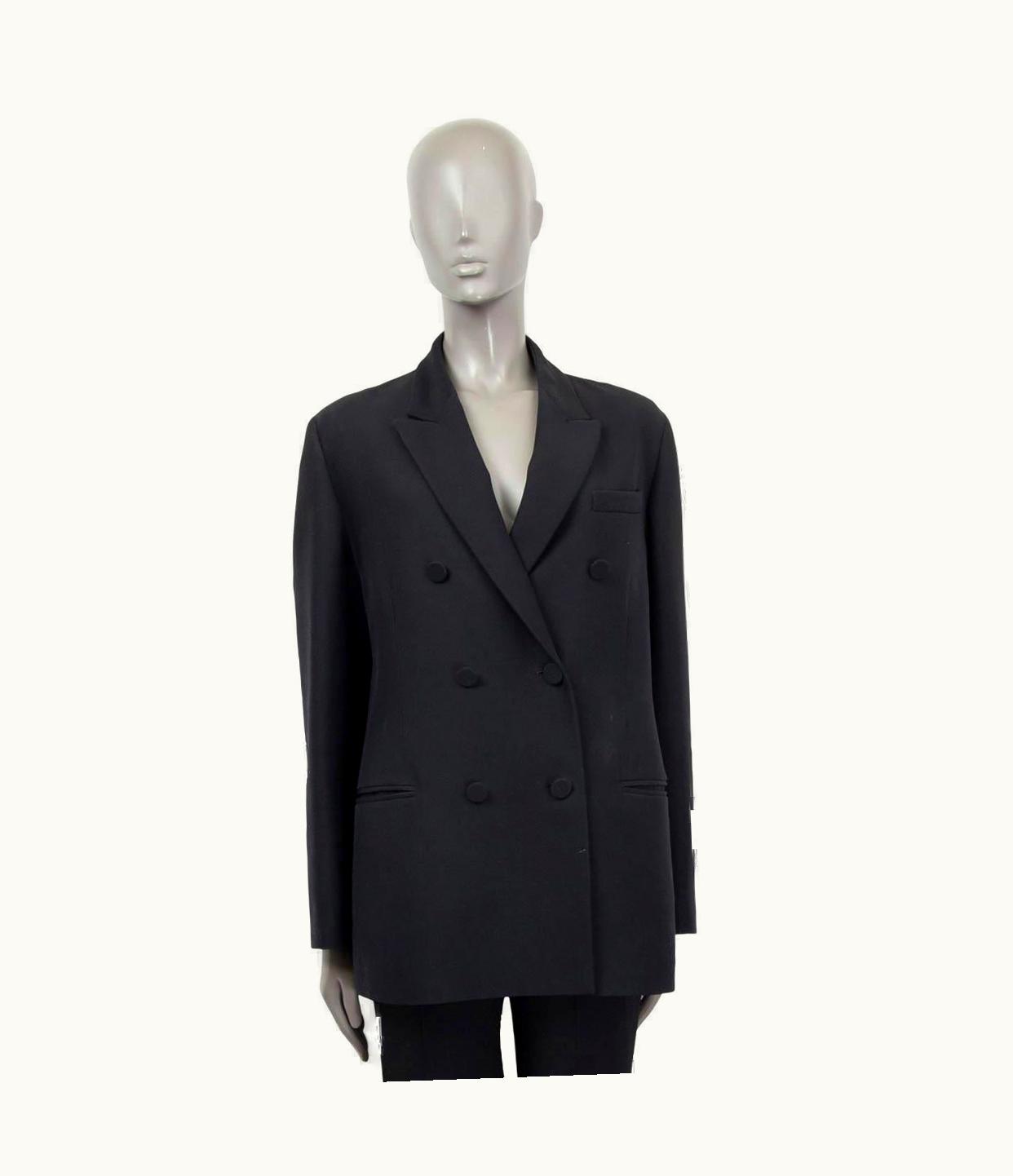 Valentino Black Silk & Wool 2018 Oversized Double Breaste Blazer Jacket 46 Xl