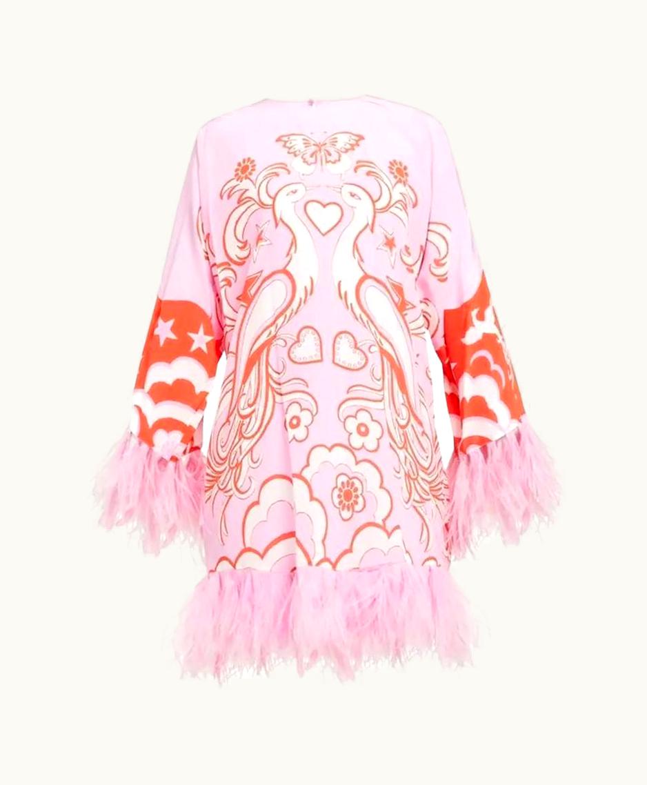 Valentino S/S 2019 Feather Applique Printed Dress