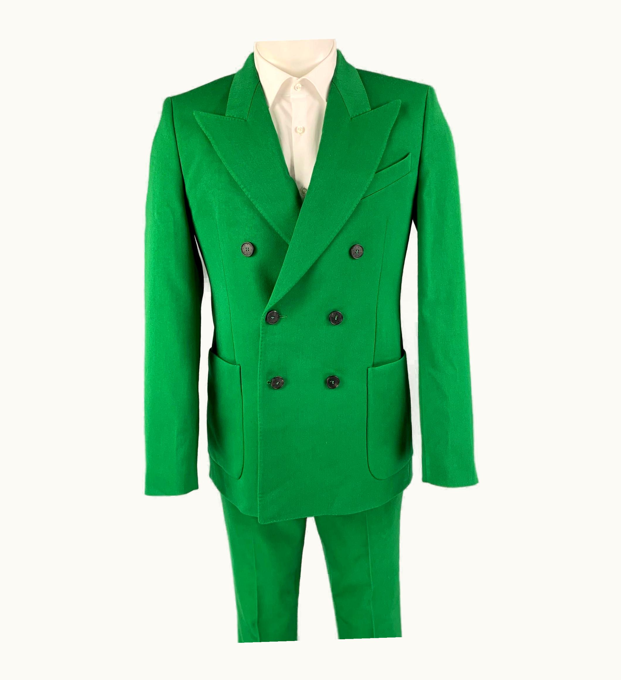 Givenchy Pre-Spring 2020 Green Polyester Wool Double Breasted Suit