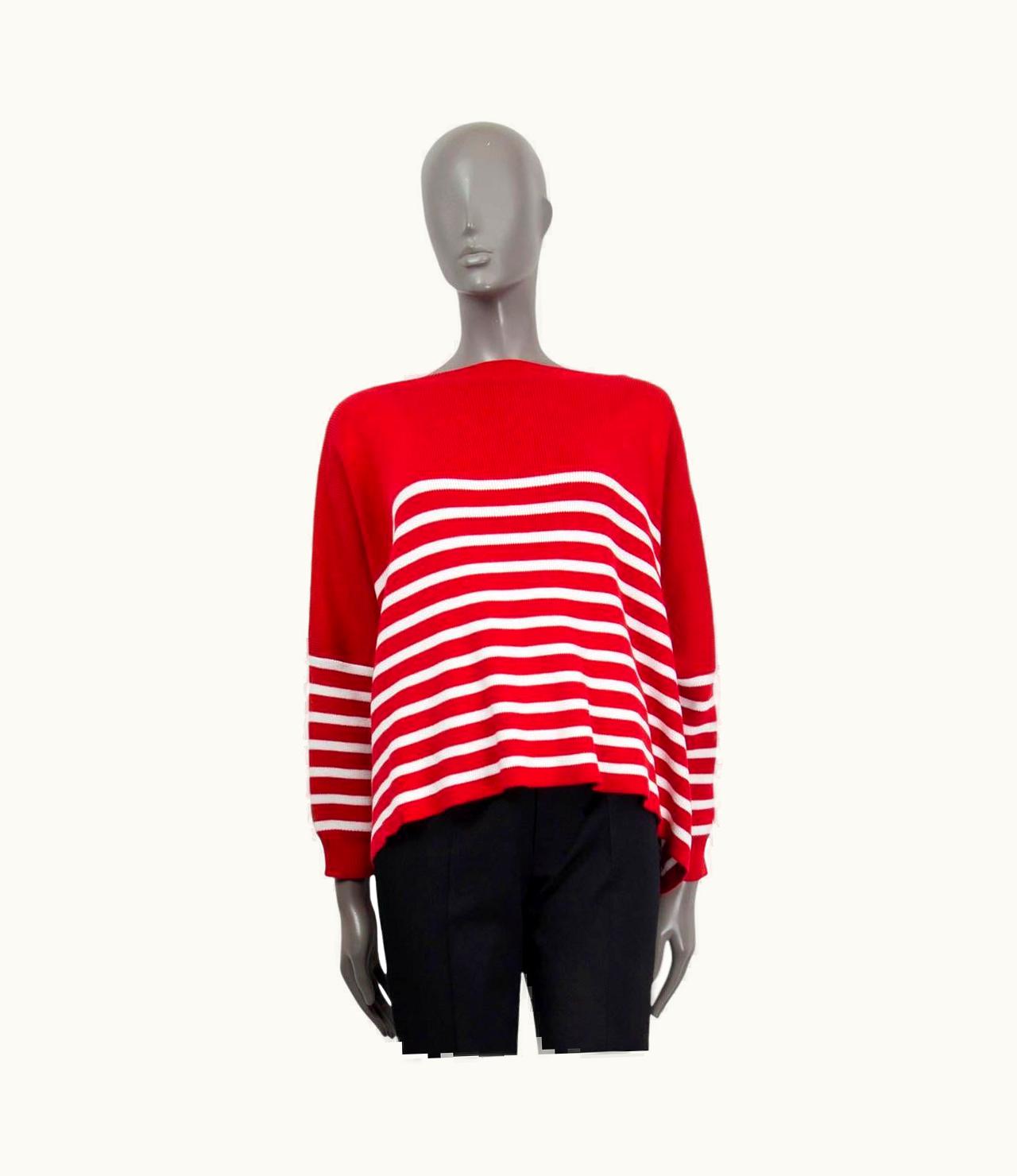 Valentino Red & White Cotton 2021 Striped Oversized Sweater