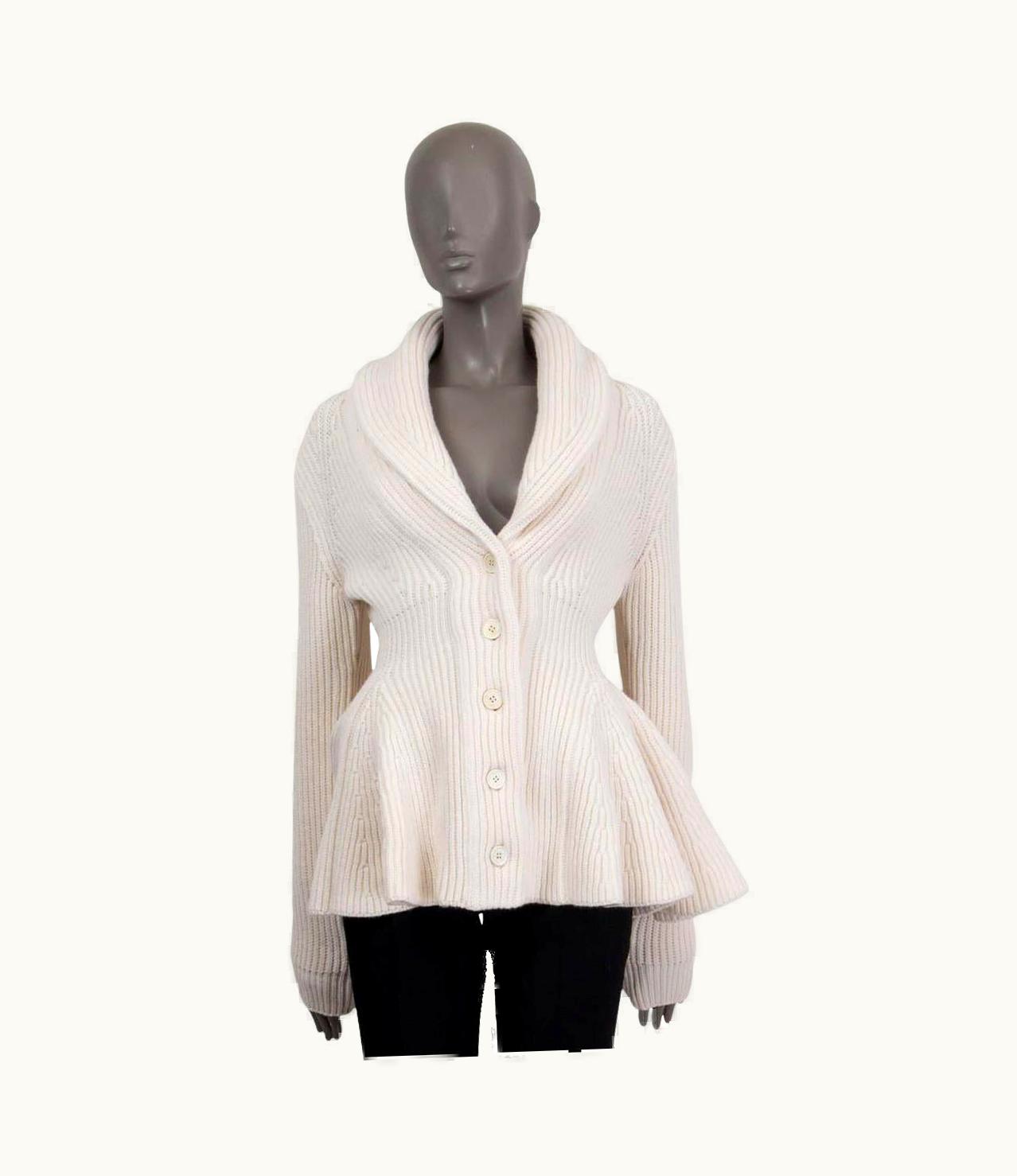 Alexander McQueen Ivory Wool 2021 Peplum Rib Knit Jacket