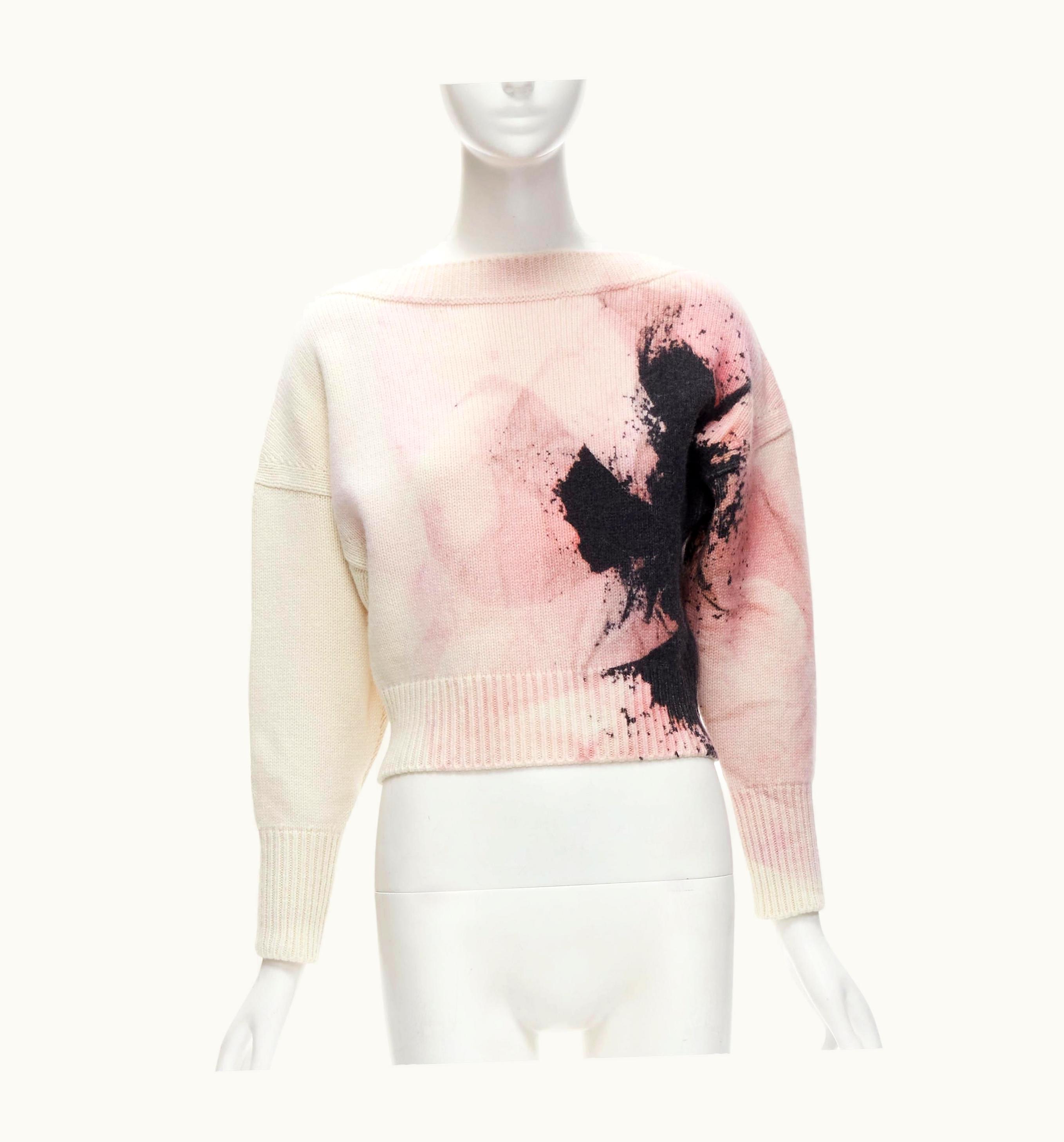 Alexander McQueen 2021 Anemone Wool Cashmere Floral Print Cropped Sweater Xxs