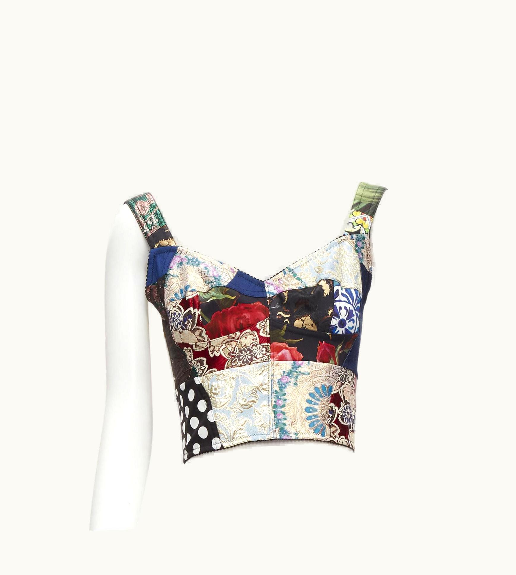 Dolce & Gabbana Dolce Gabbana 2021 Sicilian Patchwork Metallic Jacquard Boned Bustier