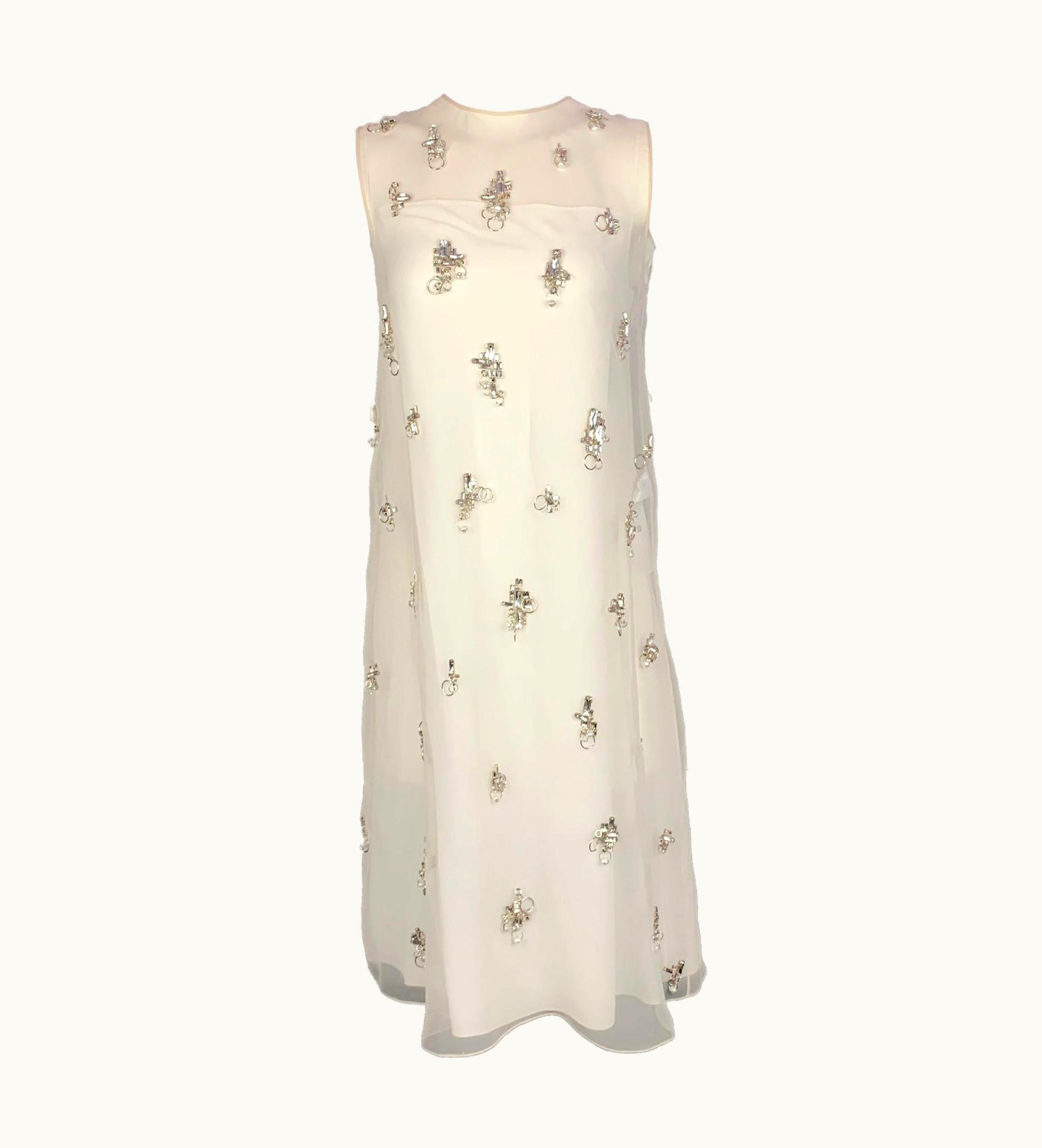 Givenchy S/S 2021 Cream Polyester Crystal Embellished Organza Shift Dress