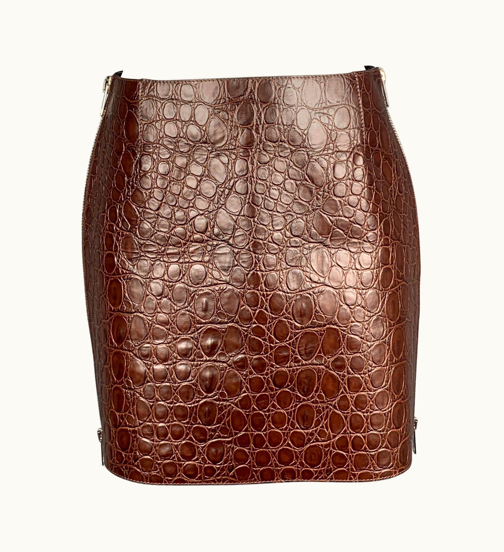 Givenchy S/S 2021 Brown Crocodile Effect Vintage Leather Mini Skirt