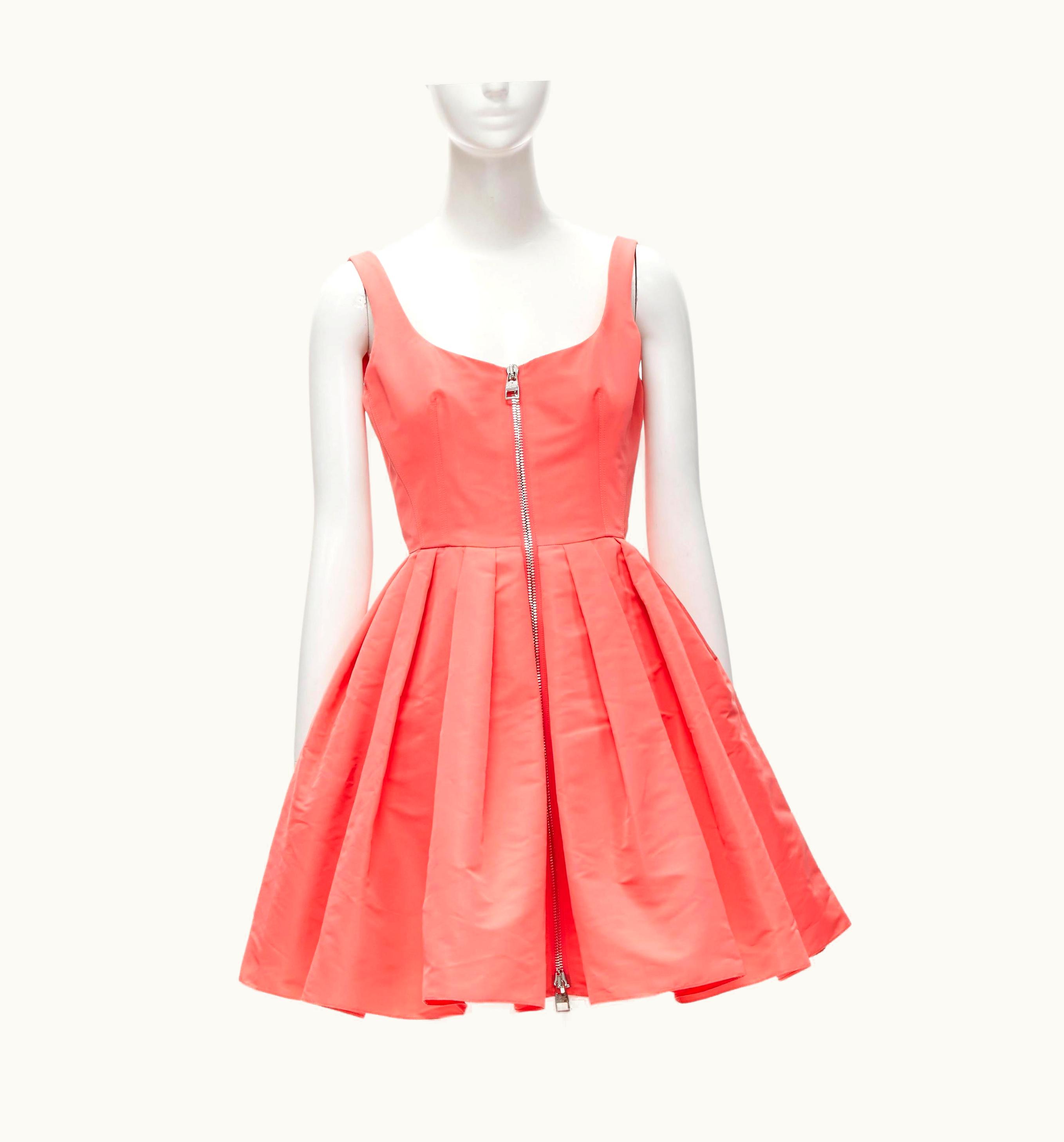 Alexander McQueen 2021 Pink Taffeta Zip Front Fit Flared Dress