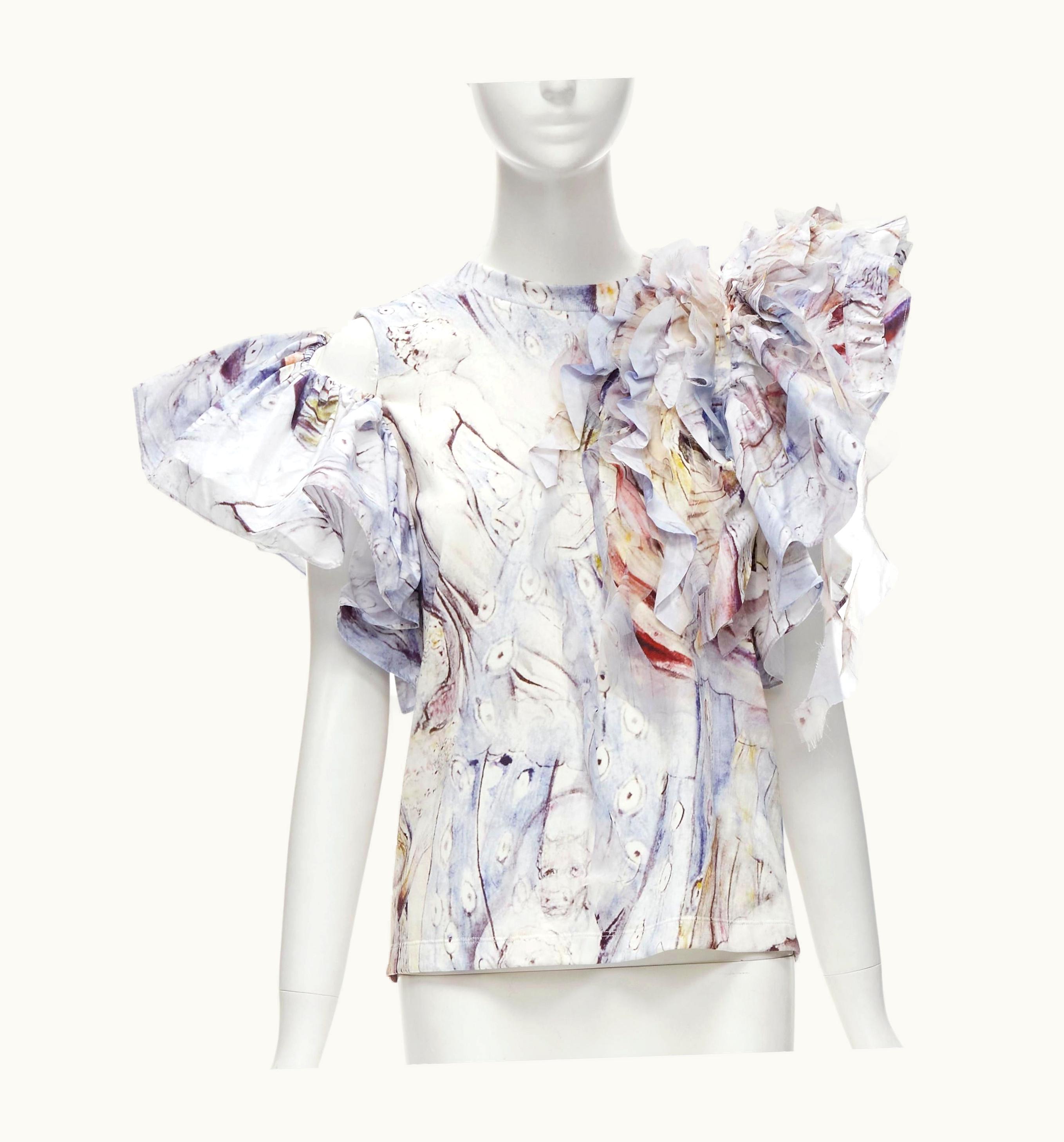 Alexander McQueen 2021 Blake Dante Printed Cotton Ruffle Sleeve Vest
