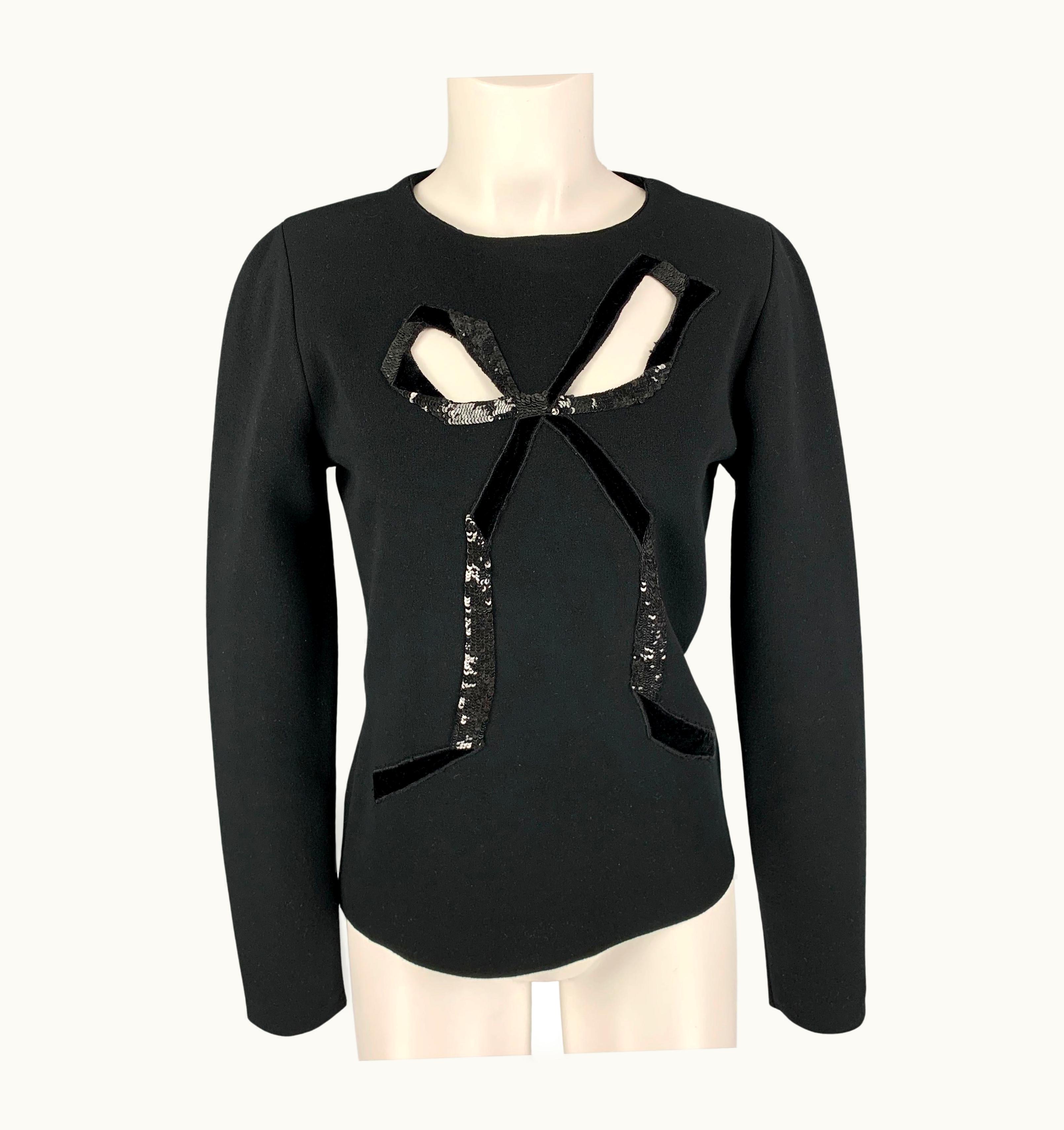 Oscar De La Renta 2021 Black Viscose Blend Sequined Cut Out Pullover