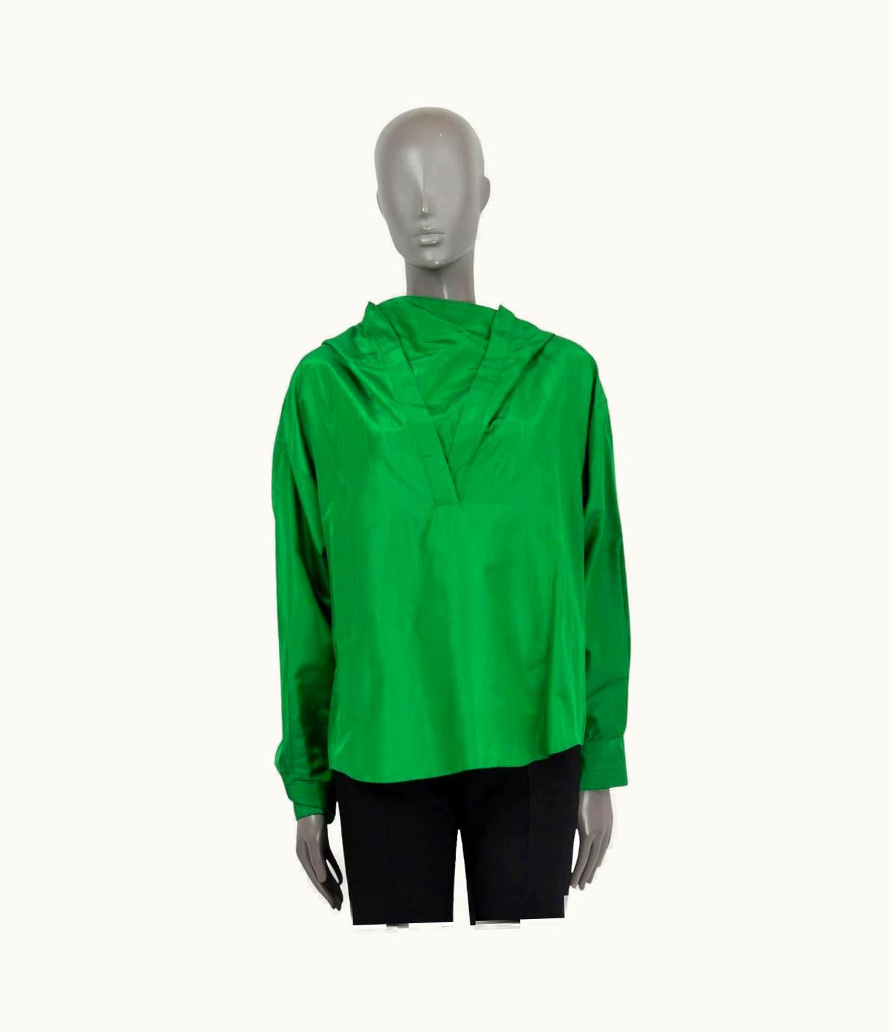 Valentino Green Silk 2022 Oversized Hooded Anorak Blouse Shirt