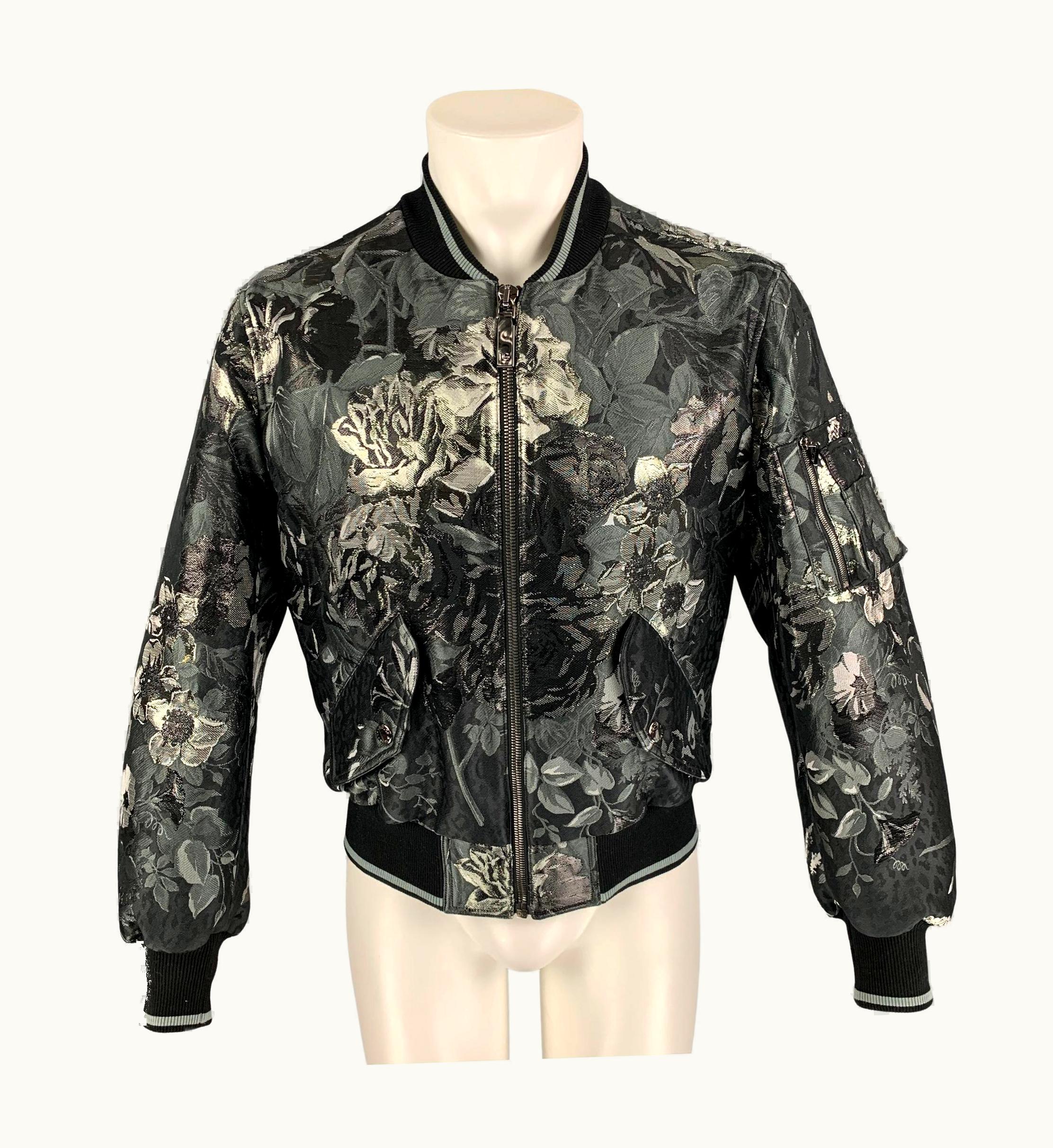 Dolce & Gabbana Spring 2022 Black Metallic Floral Bomber Jacket
