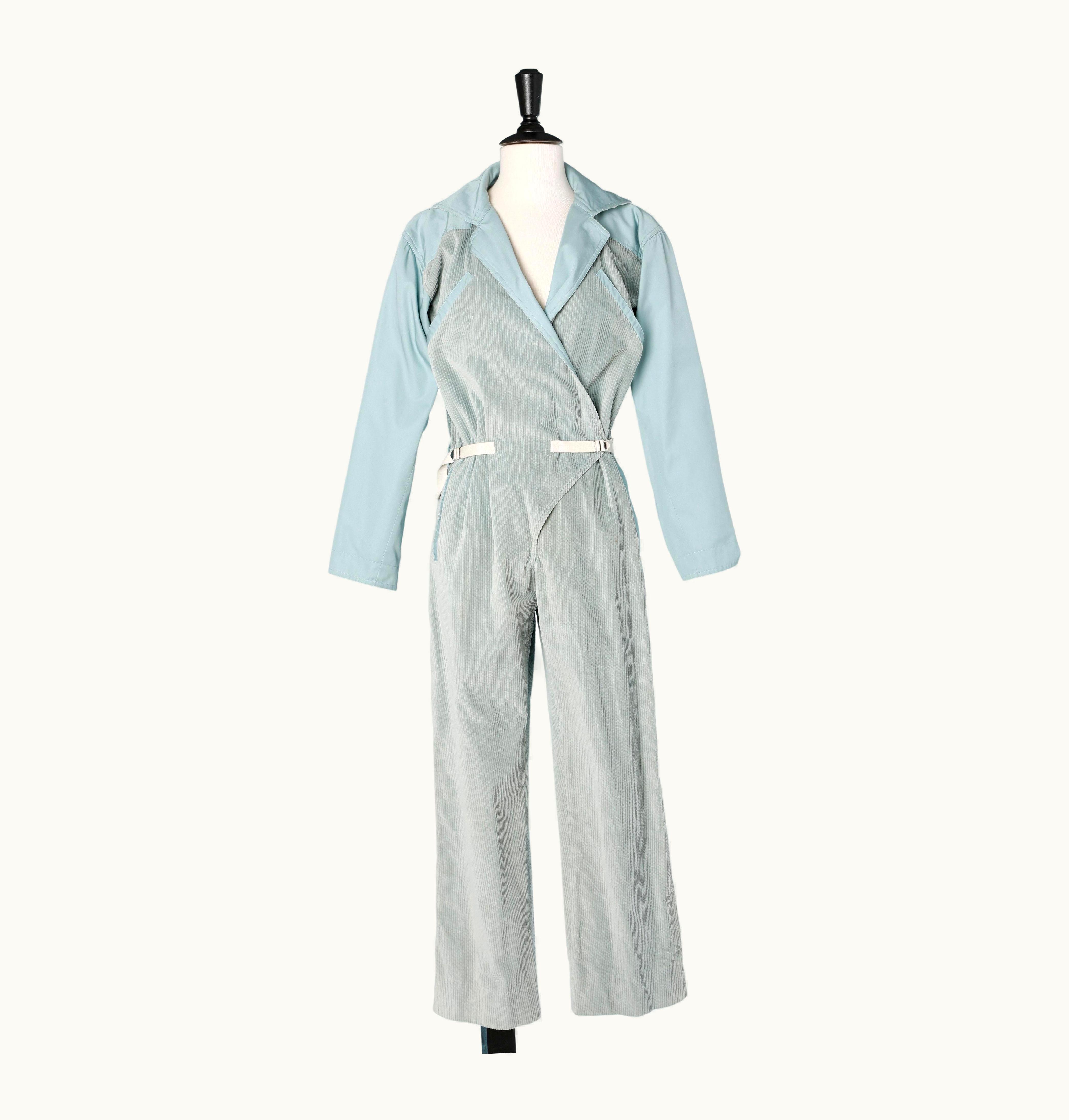 Courrèges Pantsuit Courrèges In Grey Velvet And Light Blue Cotton