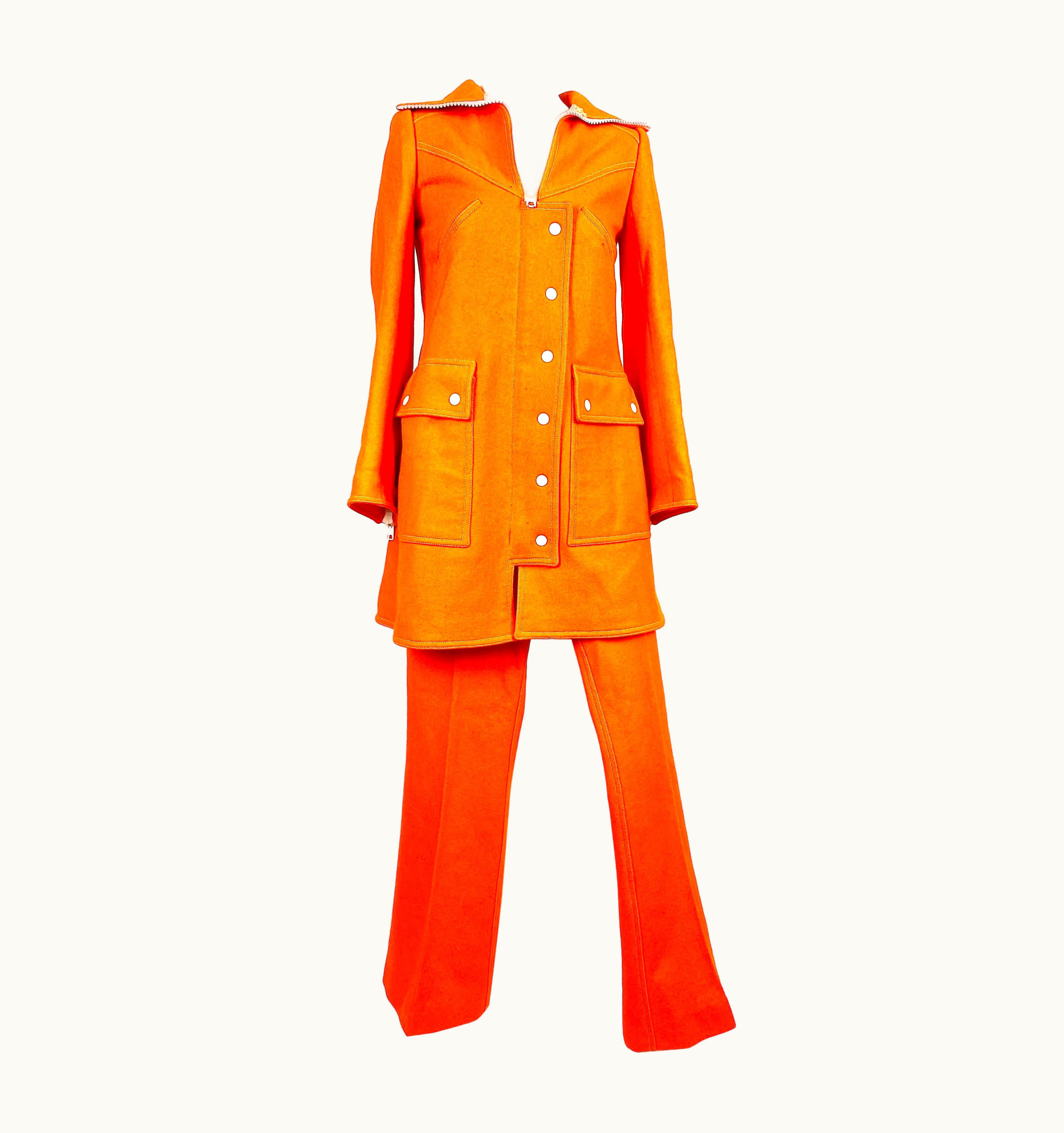 Courrèges A. Courréges Hyperbole Wool Orange Trouser Suit From 1970