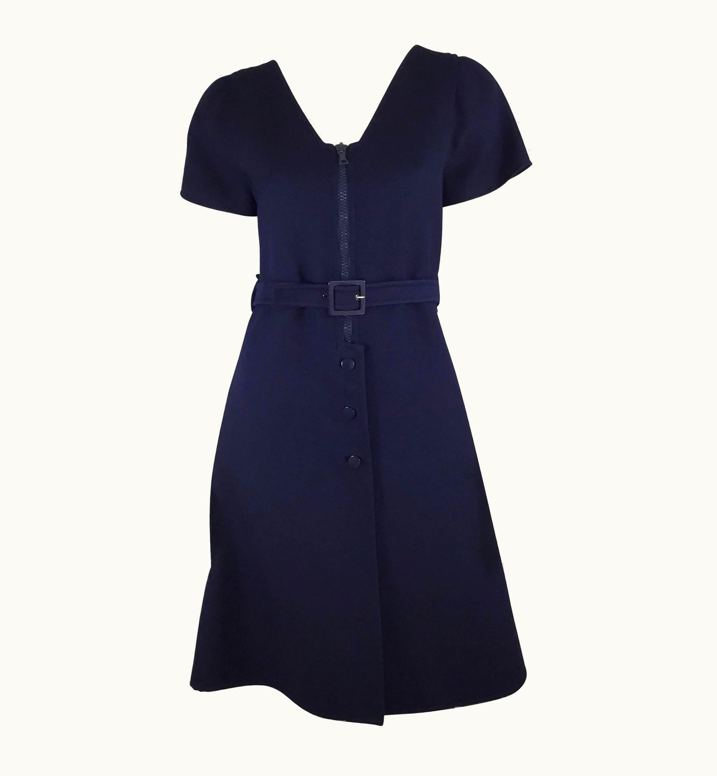 Courrèges Couture Future Wool Belted A-Line Vintage Dress