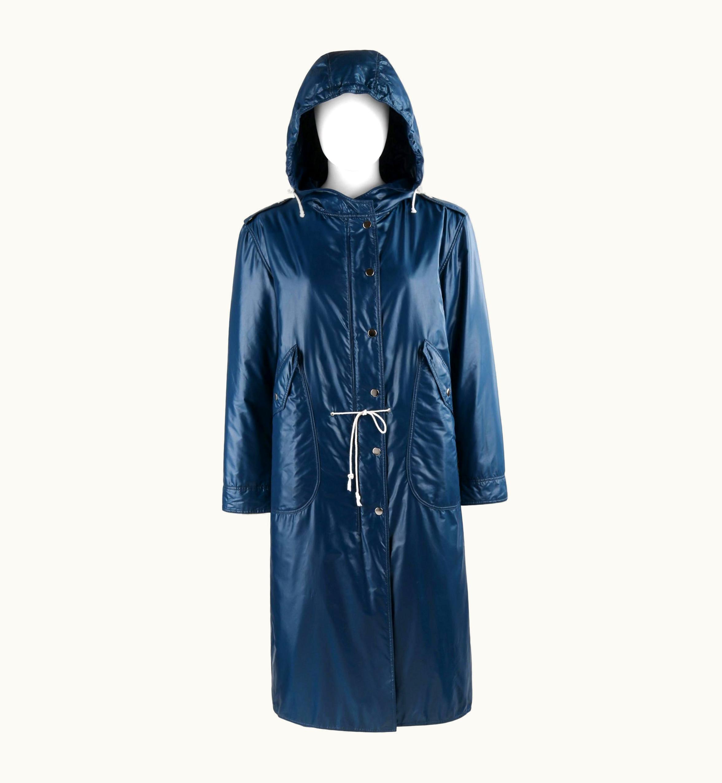 Courrèges C.1970' Hyperbole Navy Blue Drawstring Windbreaker Parka Raincoat