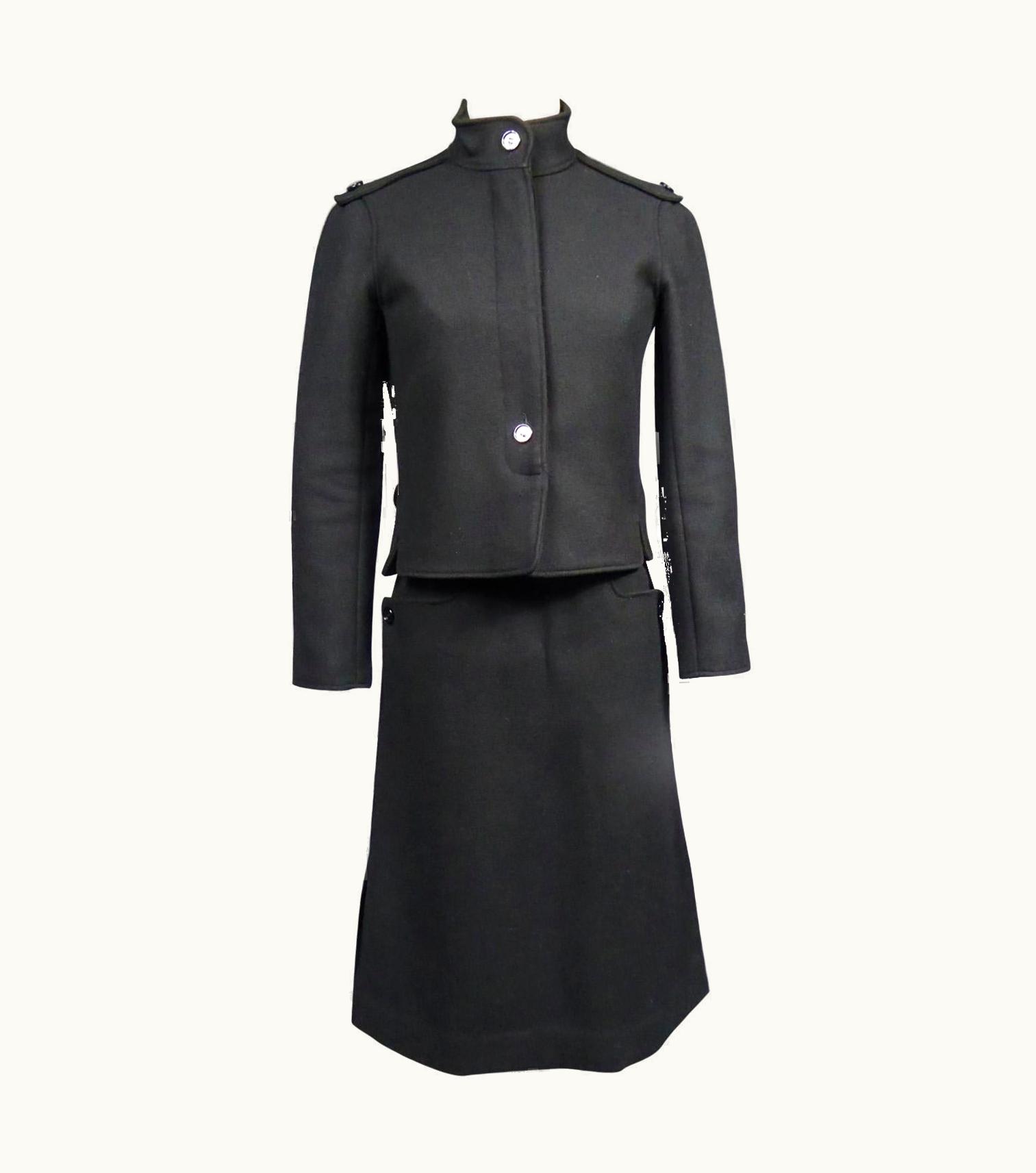 Courrèges André Courrèges Haute Couture Skirt Suit In Black Wool Circa 1968/1975 1975