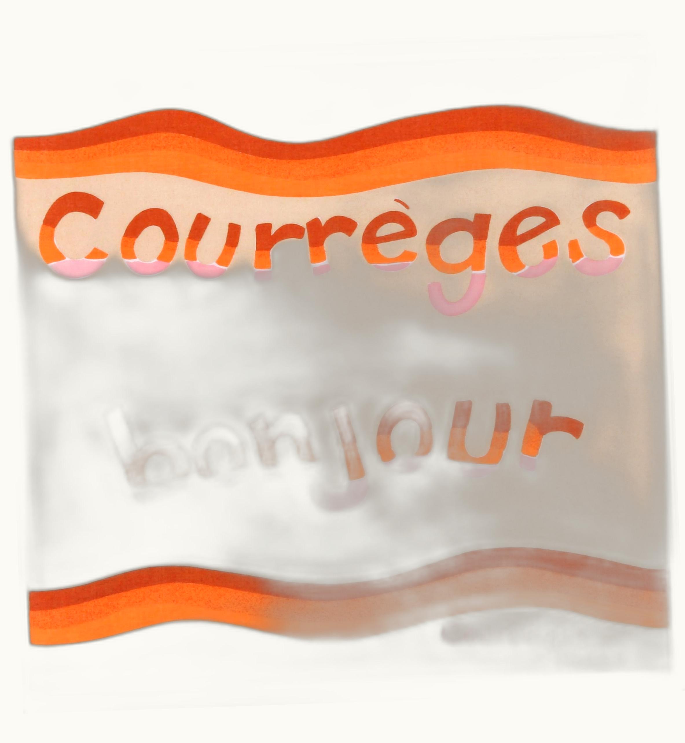 Courrèges c.1970' Pink Tan Orange "Courrèges Bonjour" Paris Square Scarf