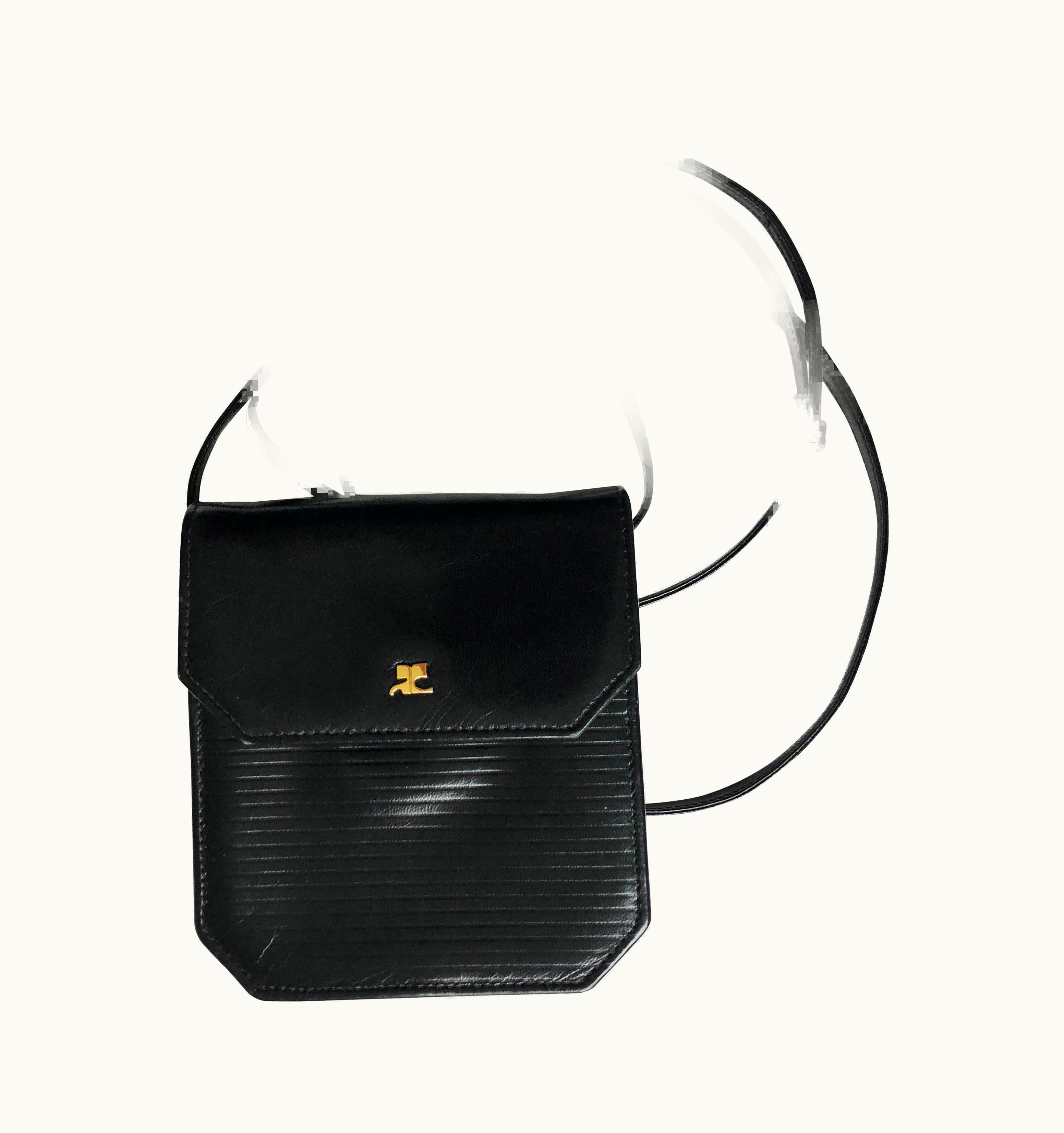 Courrèges Paris Bag Messenger Vintage Crossbody Black Leather
