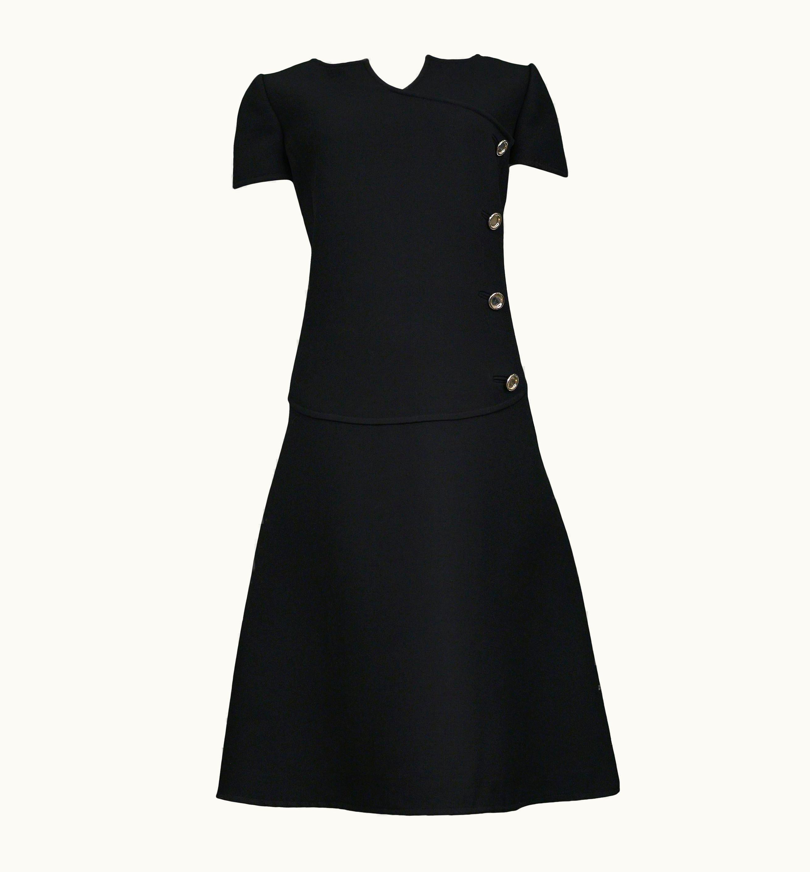 Courrèges Vintage Courrèges Black Wool Mod Day Dress
